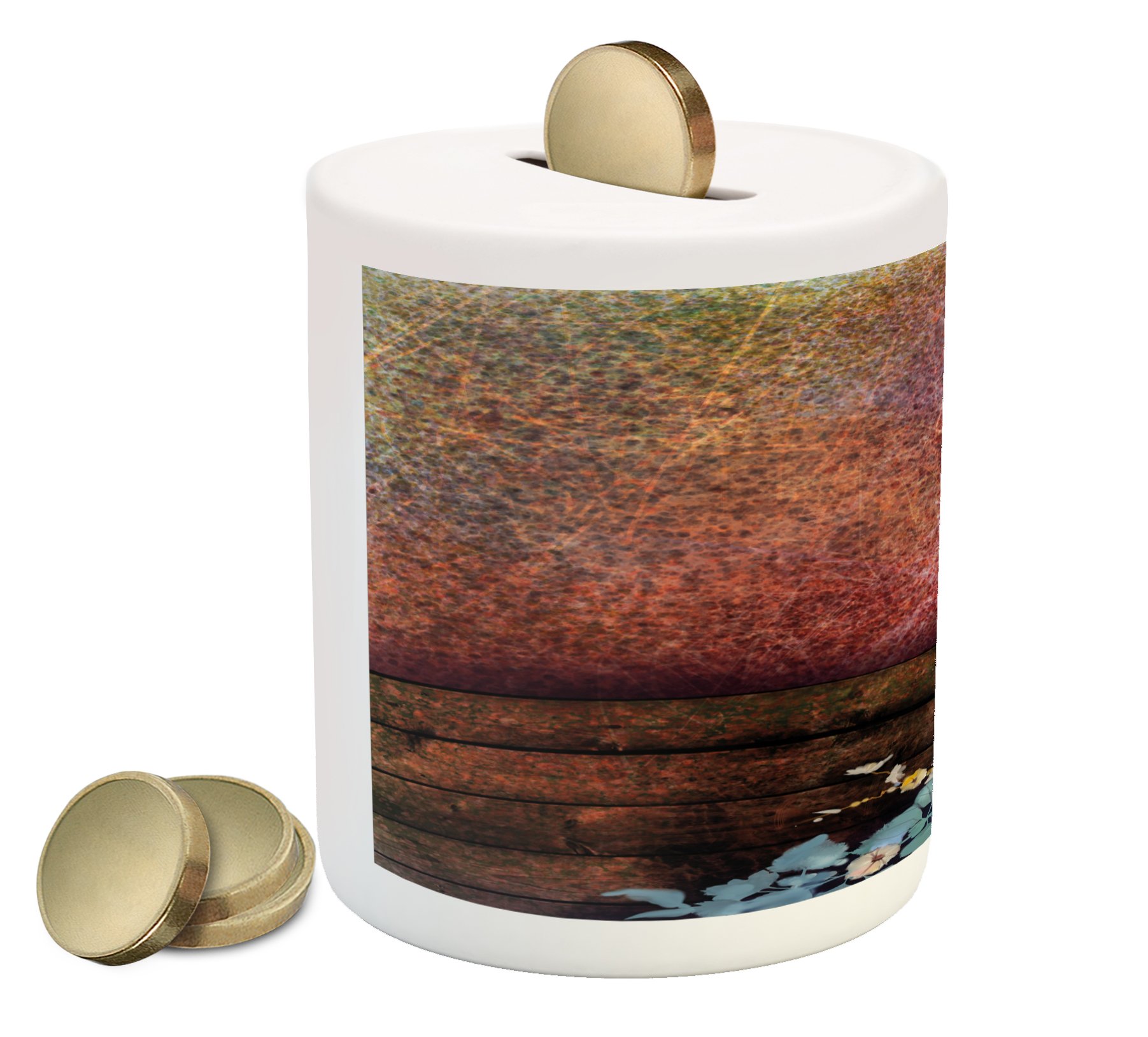 Lunarable Flower Piggy Bank - Abstract Modern Art Ceramic Coin Bank with Bloom Motif & Colorful Strokes for Cash Saving | Perfect Gift for Kids, Home Decor & Money Management