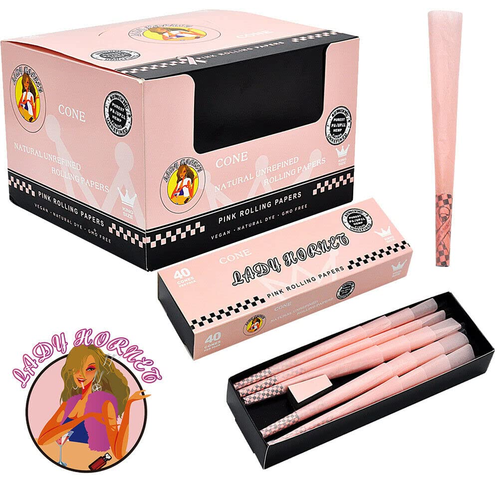 Premium Pink Pre-Rolled Cones King Size (110mm x 54mm) - 39 Pack Slow Burning Natural Gum Rolling Papers | RAW RIZLA Style | Perfect for Smooth Smoking, Parties & Relaxation