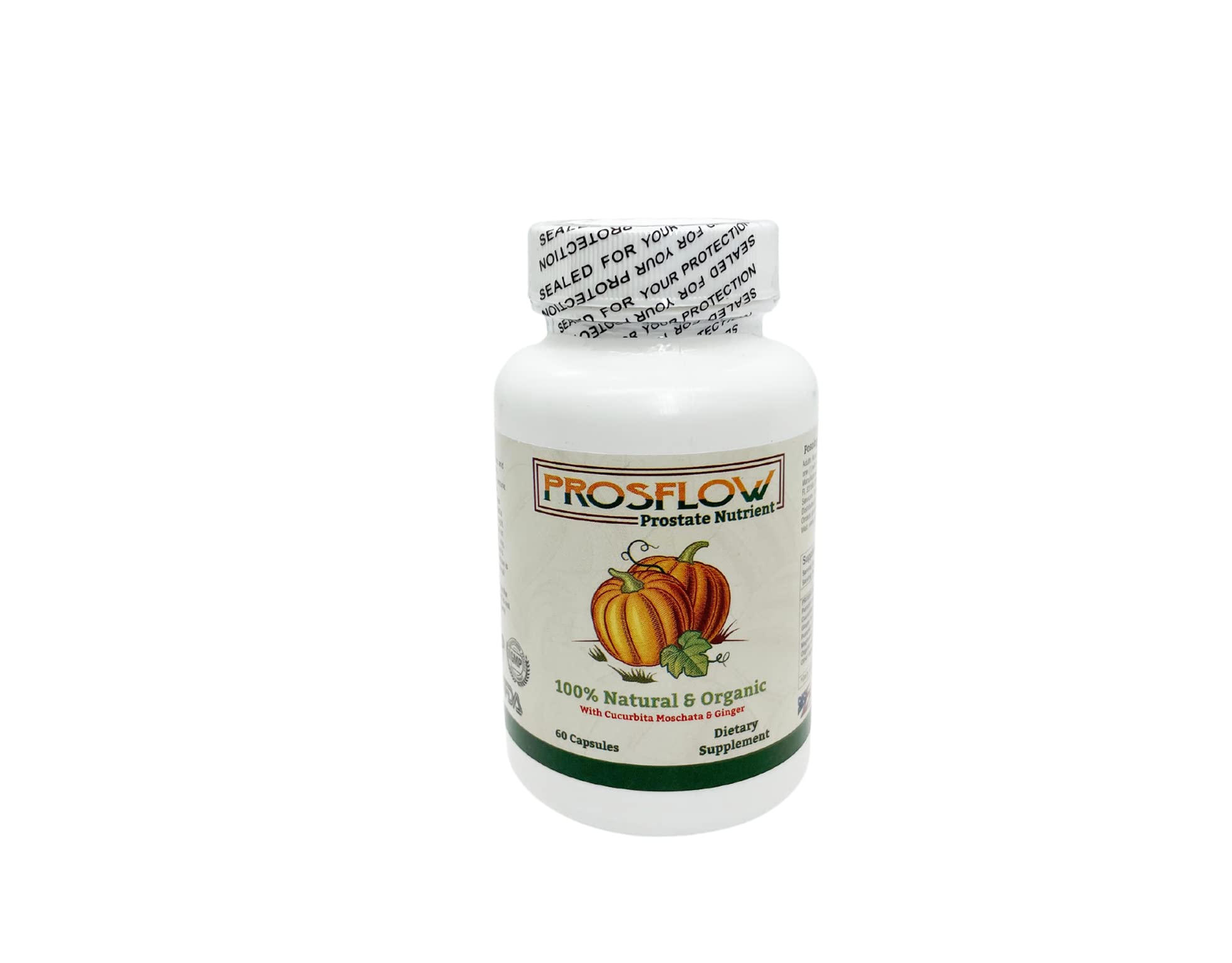 Prosflow Organic Prostate Support Supplement with Pumpkin Seed & Ginger Extract - 600mg per Serving, 60 Capsules - Promotes Urinary Health & Comfort for Men