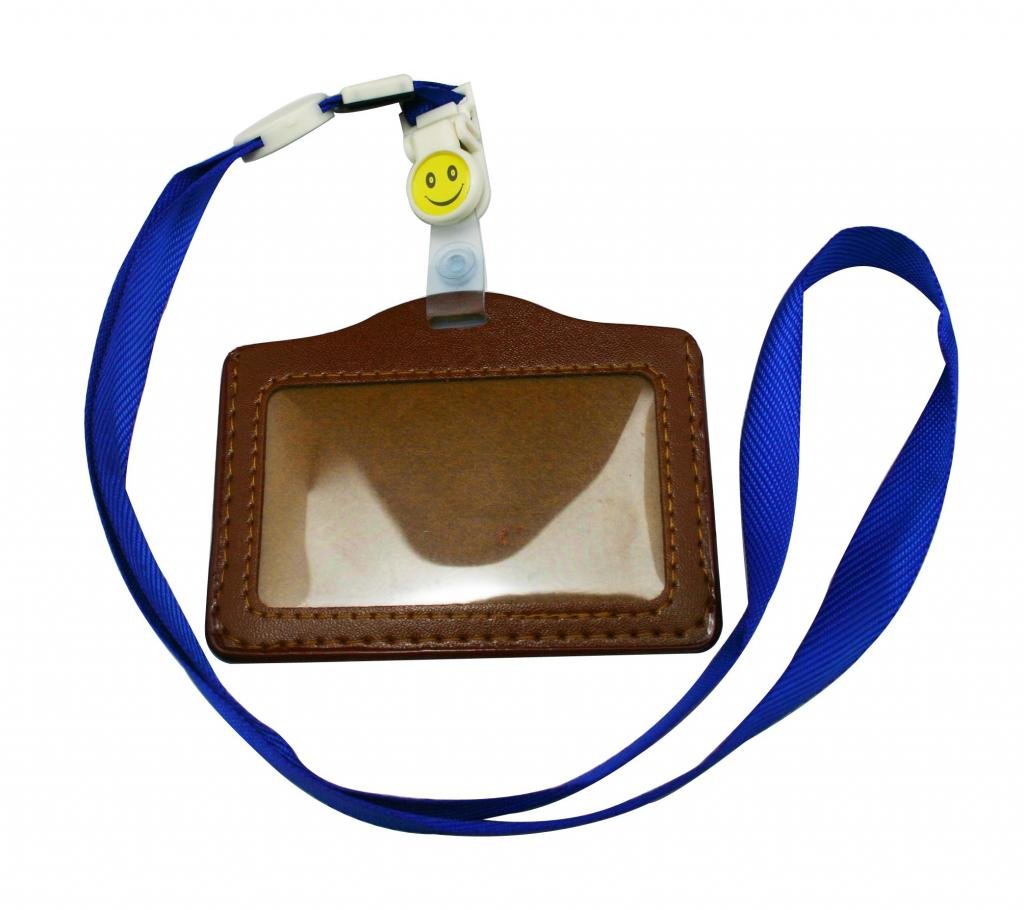 Horizontal Faux Leather ID Badge Card Holder Neck Strap Lanyard - 3 Pack for Office, School, Events & Conventions (Black)