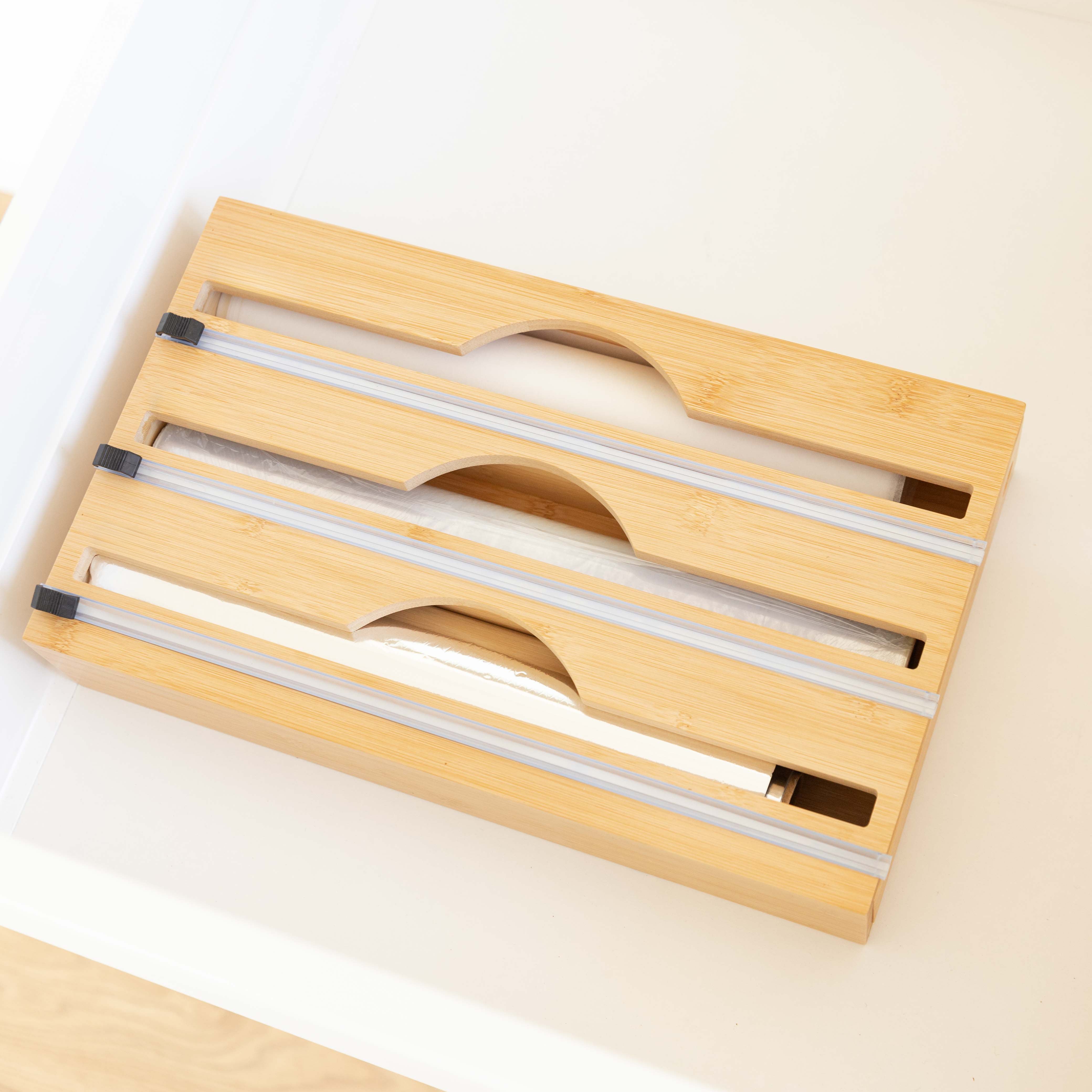 Eco-Friendly Bamboo Food Wrap Dispenser with 3 Reusable Inserts - Perfect for Kitchen Storage & Sustainable Food Wrapping