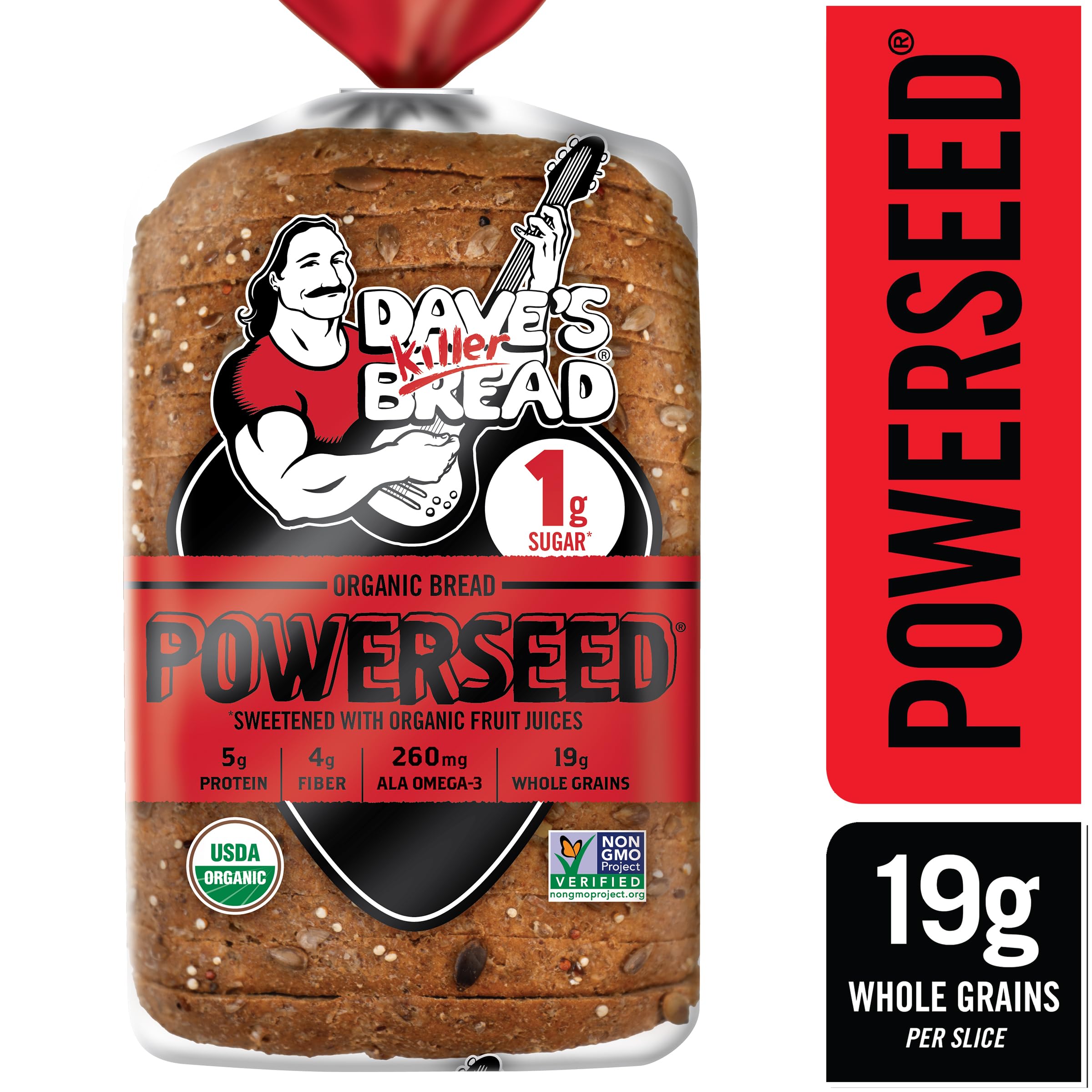 Dave's Killer Bread Powerseed Organic Bread - Seeded, 1g Sugar per Slice, 25oz Loaf | High Protein, Whole Grain Healthy Bread for Sandwiches, Toast & Breakfast