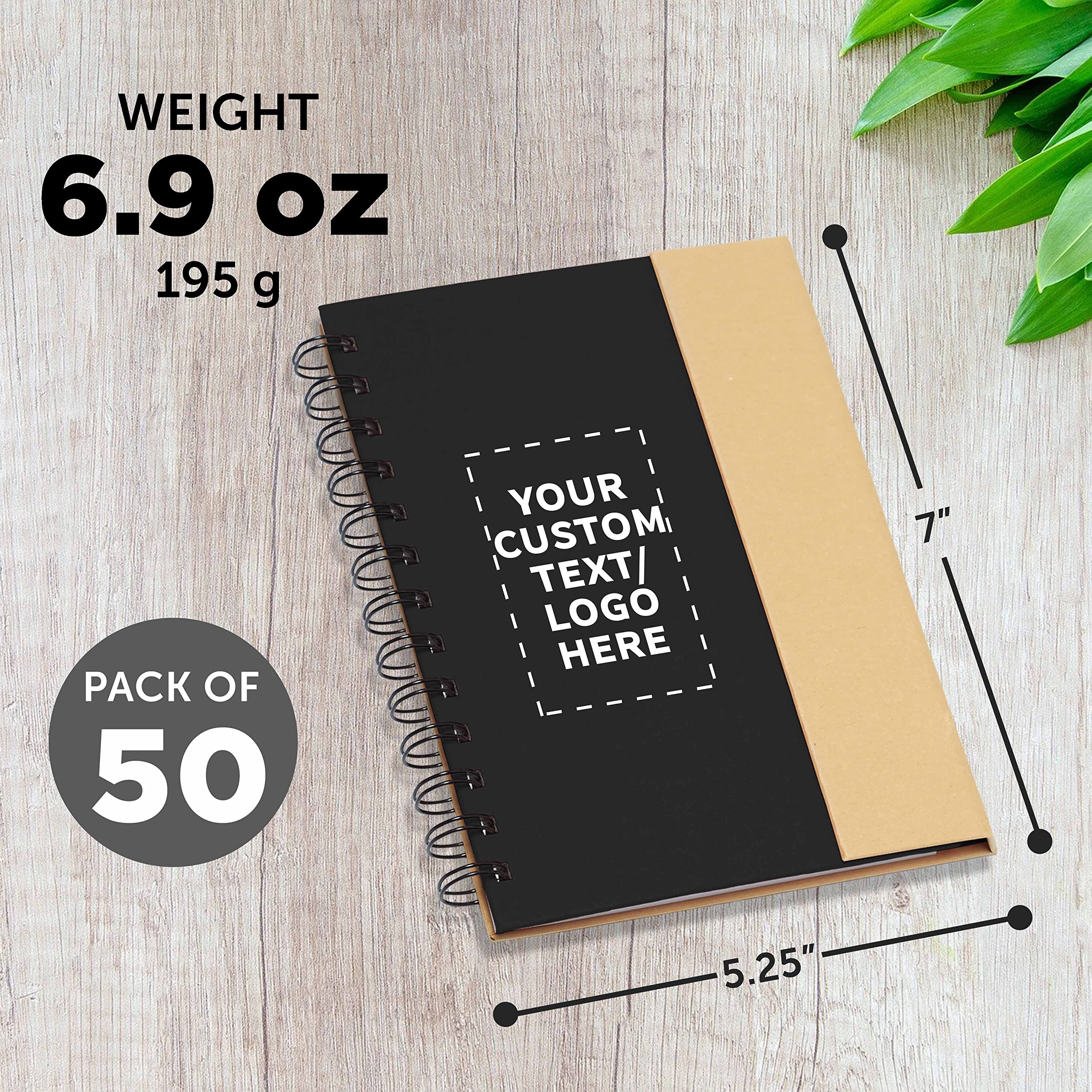 Eco-Friendly Custom Spiral Notebooks with Pens - 50-Pack Bulk Set, Personalized for School, Office & Home Use - Black - Ideal for Students, Professionals & Gift Giving