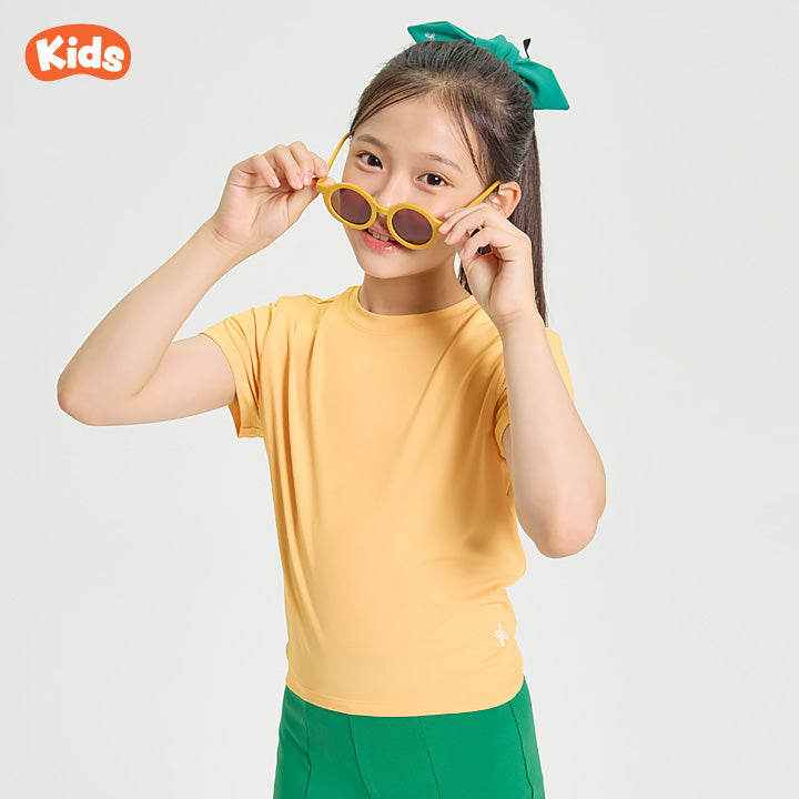 Ice Feather Kids Back Slit Short Sleeve T-Shirt - Comfortable & Stylish Summer Top for Girls - Perfect for Playdates, School & Outdoor Activities