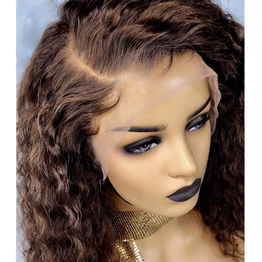 Dark Brown Brazilian Remy Human Hair Lace Front Wig - 16 Inches Water Wave Glueless 13×6×4 Lace Wig for Black Women | Pre Plucked Bleached Knots | 150% Density | Perfect for Daily Wear, Parties & Special Occasions