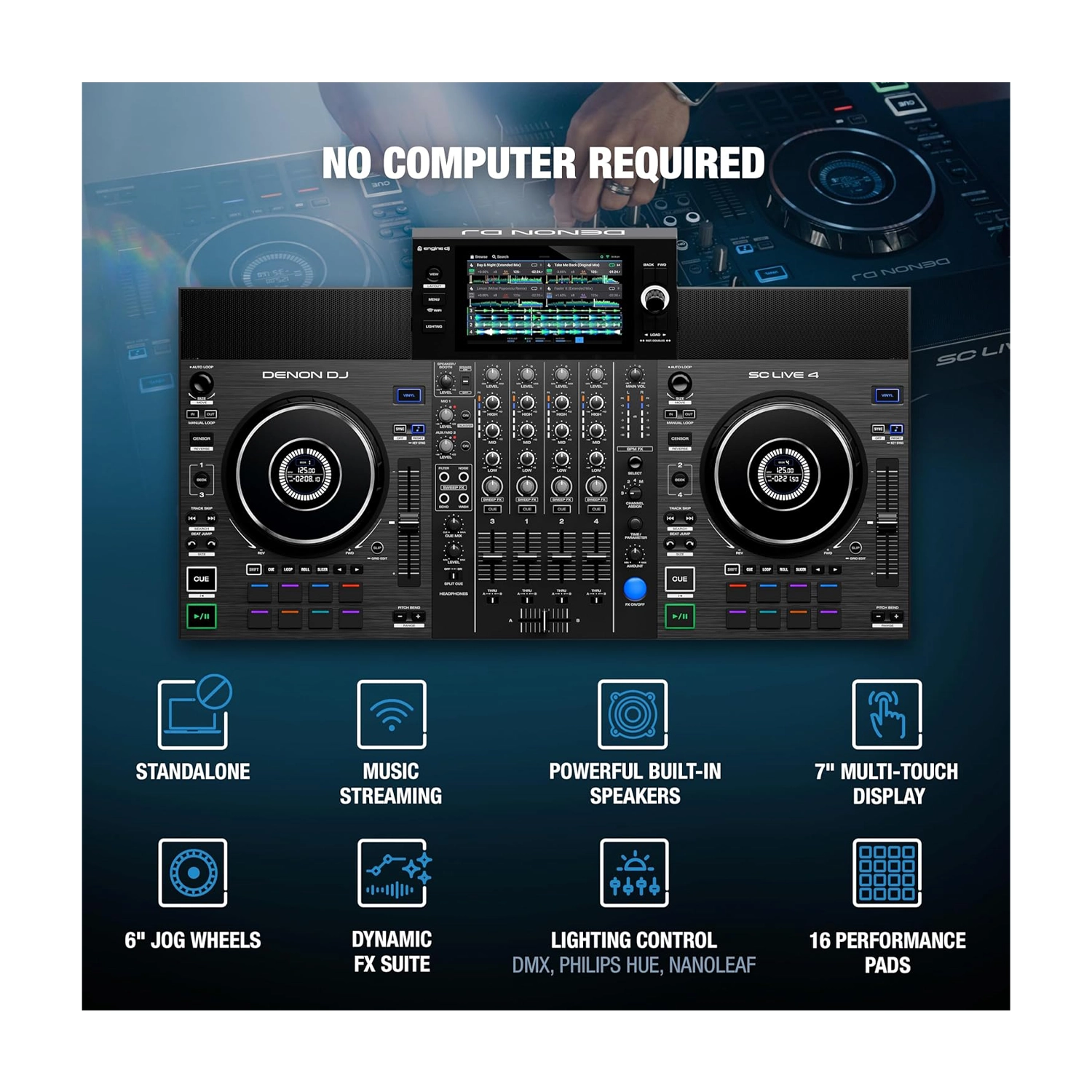 Denon DJ SC Live 4 Standalone DJ Controller - Professional Performance System for Live Shows & Music Production | Perfect for Clubs, Parties & Home Studios
