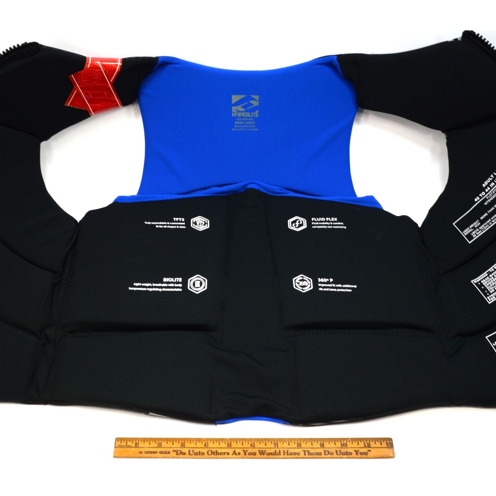 HYPERLITE LIFE VEST Men's Neoprene PFD Jacket - Black/Blue, Size Large (40-44) | Comfortable & Durable Life Jacket for Boating, Fishing & Water Sports