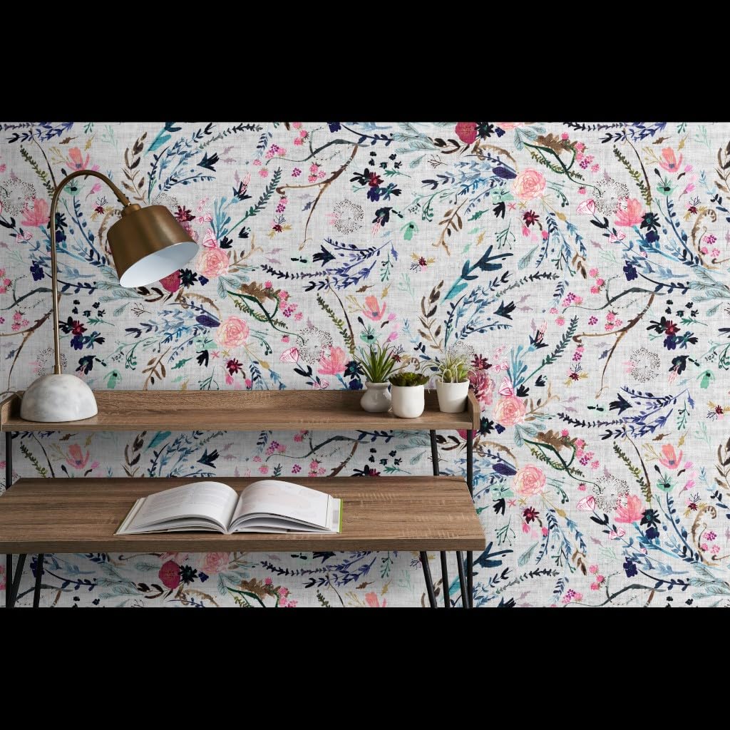 Commercial Grade Wallpaper Swatch - Fable Floral Grey Romantic Textured Meadow Wildflower Traditional Wallpaper by Spoonflower | Perfect for Bedroom, Living Room & Office Decor