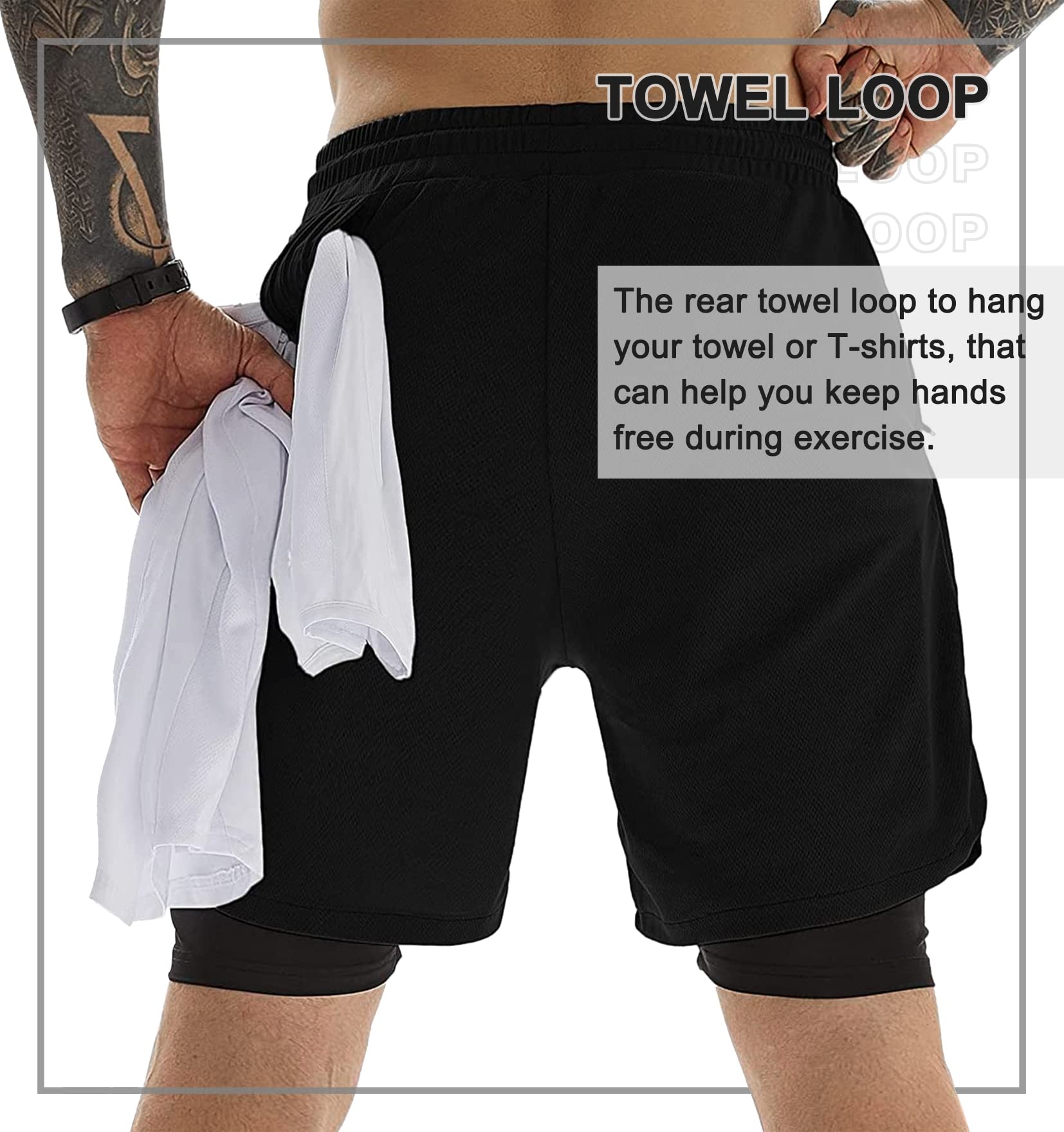 EXEKE Men's 2-in-1 Running Shorts with Pockets - Quick Dry Athletic Gym Workout Shorts for Jogging, Training & Outdoor Activities