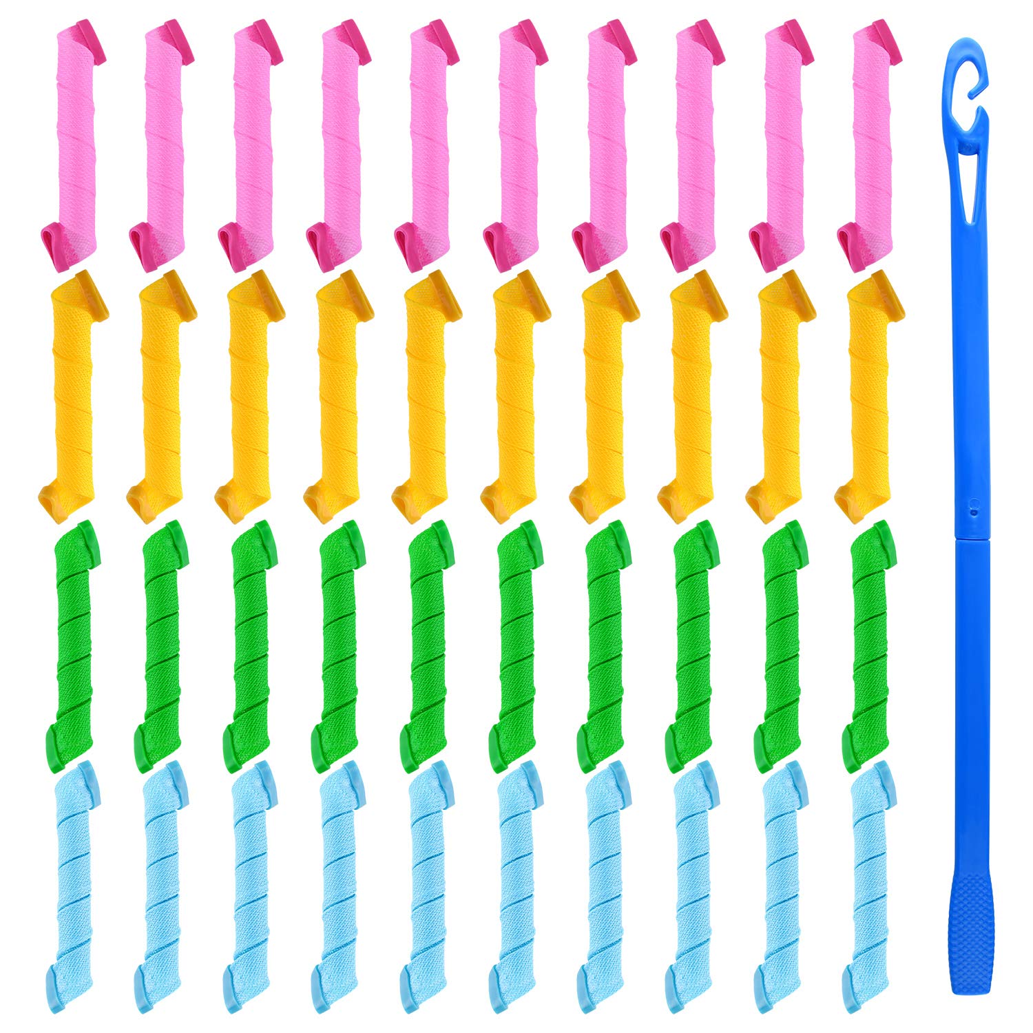 FEPITO 40-Pack Magic Spiral Hair Rollers Set - Heatless Curling Rods for Long & Short Hair, 30cm/12inch - Includes Styling Hooks for Effortless Waves & Curls - Perfect for Salon, Home, or Travel Use