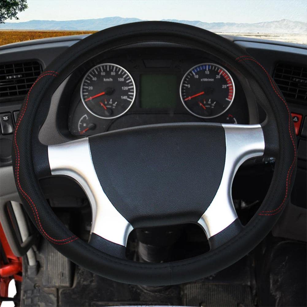 Premium GM Truck PU Leather Embossed Steering Wheel Cover - Universal Fit (36CM/38CM/40CM/42CM/45CM/47CM/50CM) - Non-Slip Grip & Heat Protection for Pickup Trucks & SUVs - Ideal for Road Trips & Off-Road Adventures