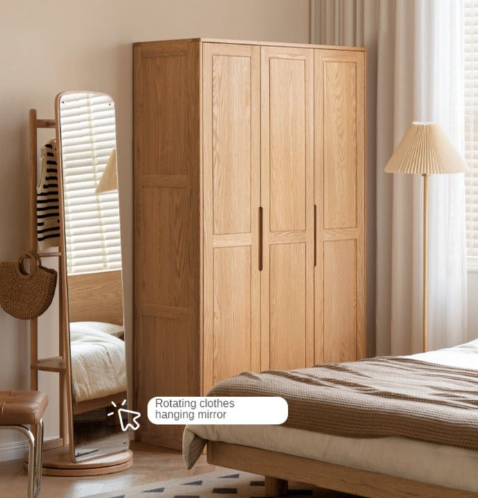 Solid Oak Wood Narrow Wardrobe - Slim Space-Saving Closet for Bedroom, Hallway, or Small Apartment
