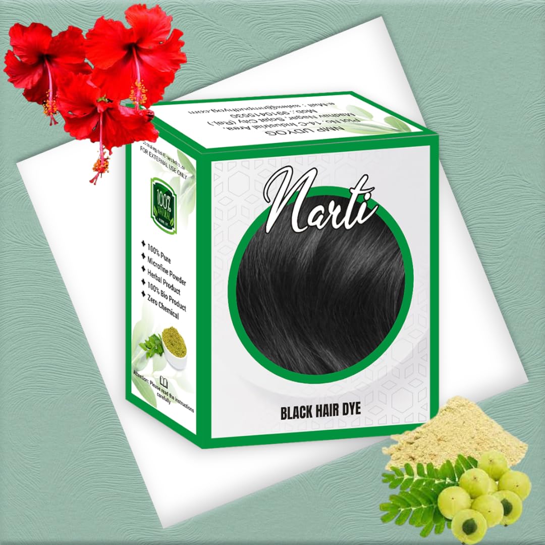Narti Black Henna Hair Color Powder - Ammonia-Free, Lasts Up to 60 Days | Natural Grey Hair Coverage | Softens & Conditions Hair | Permanent Hair Dye for Women & Men | 60g Pack | Perfect for Home Hair Coloring & DIY Beauty Treatments