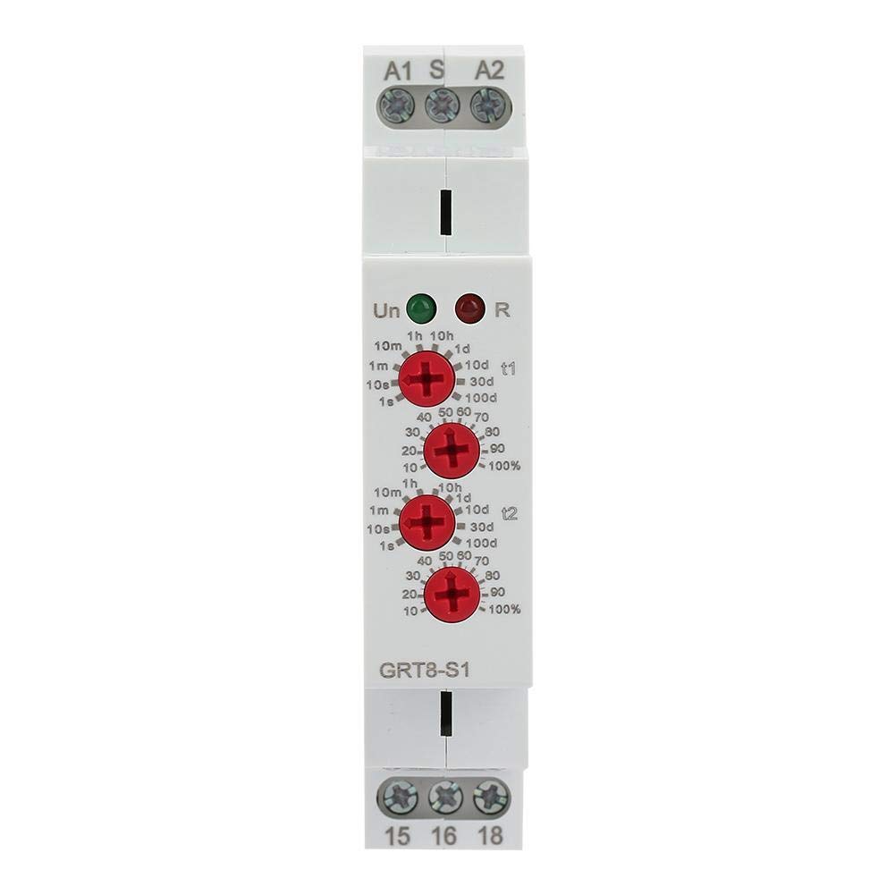 GRT8-S1 Electronic Time Relay - Mini Asymmetric Cycle Timer with Repeat Function (AC/DC 12-240V) for Industrial Automation & Home Appliances | Perfect for HVAC Systems, Lighting Control, and Equipment Timing