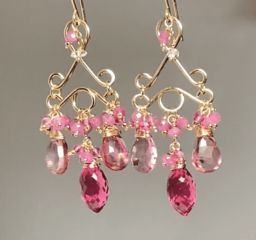 14K Gold Filled Pink Tourmaline Chandelier Earrings for Women - Elegant Dangling Statement Jewelry for Parties, Weddings & Special Occasions