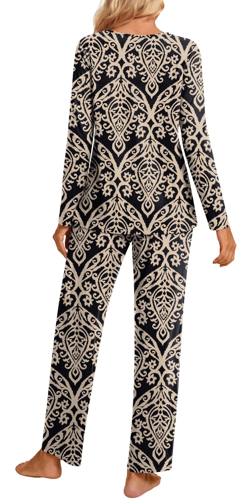 Aodemo Women's 2 Piece Pajama Set - Long Sleeve Keyhole Sleepwear with Pockets | Soft & Cozy Fall Pjs for Lounge, Sleep & Relaxation at Home