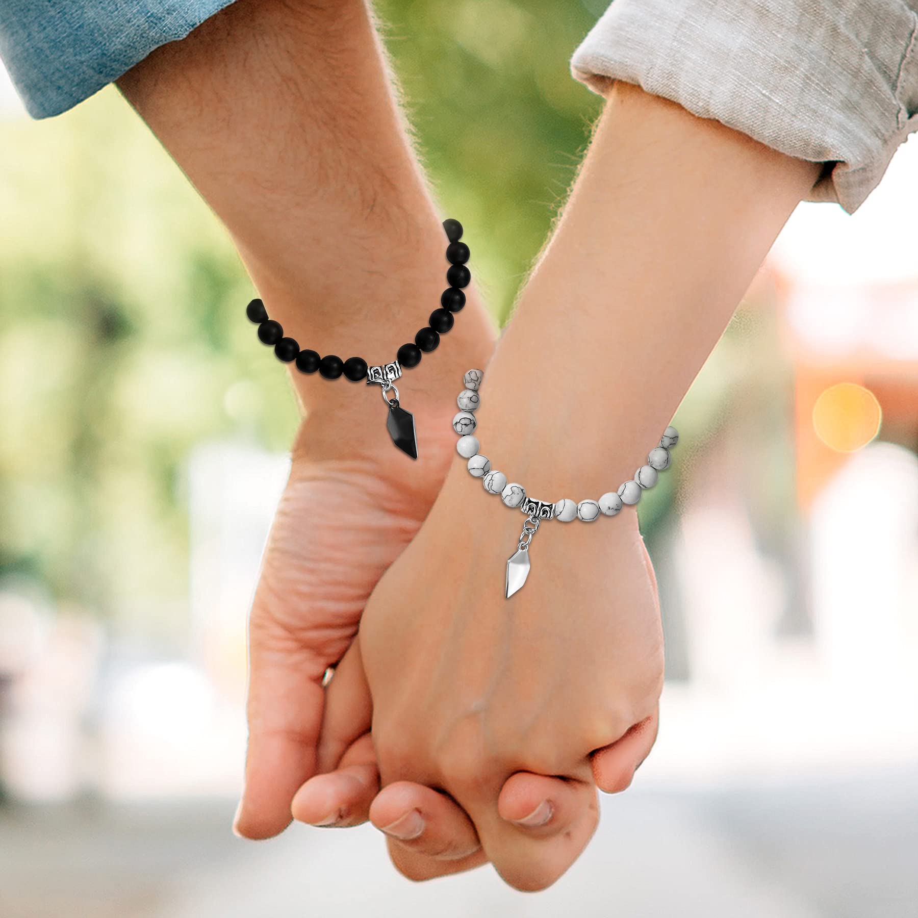 **Cupimatch 4 Pcs Heart Couple Matching Necklaces & Bracelets Set - His and Hers Love Pendant Beaded Relationship Jewelry for Anniversaries, Valentine's Day & Romantic Gifts**