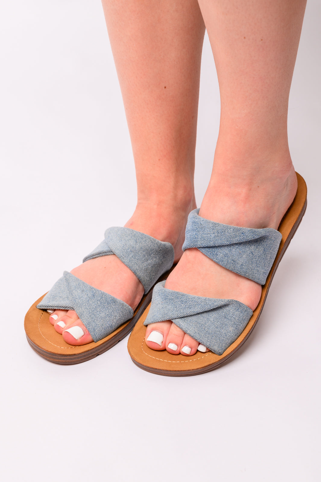 Denim Twist Sandals for Women - Comfortable Casual Slip-On Shoes for Summer, Beach, and Everyday Wear