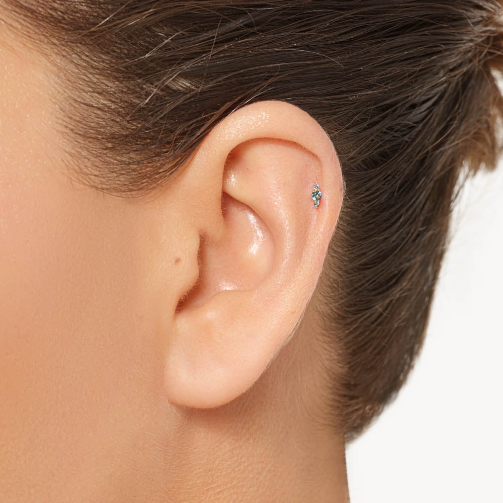 10k Gold Blue Topaz Trio Bar Helix Single Stud Earrings for Women - Perfect for Everyday Wear, Parties & Gifts
