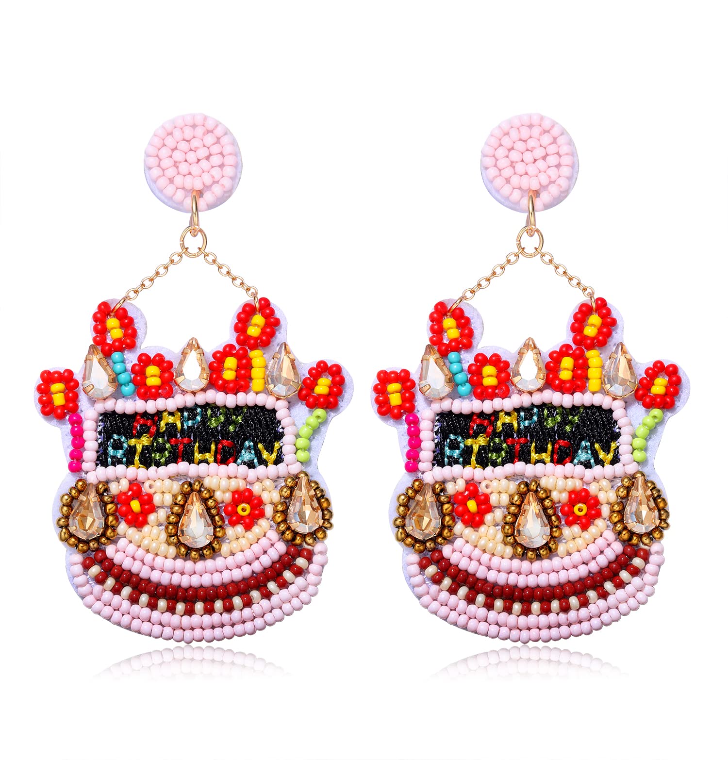 Boderier Birthday Earrings - Handmade Beaded Happy Birthday Cake Drop Dangle Earrings for Women & Girls | Perfect Birthday Gift & Party Accessory