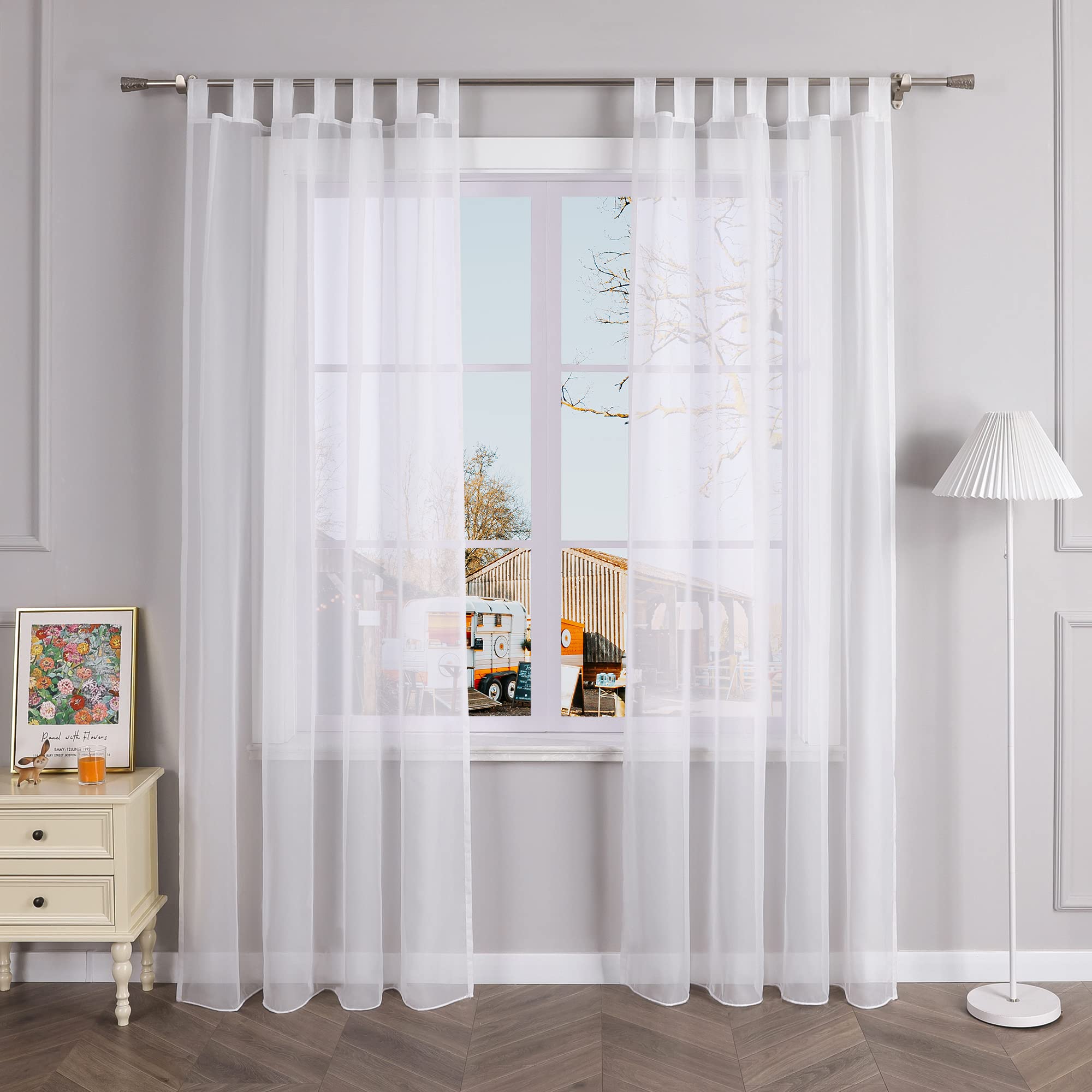 1pc Sheer White Tab Top Curtain Panel 55x88 - Light Filtering Window Drapes for Bedroom, Living Room, or Office