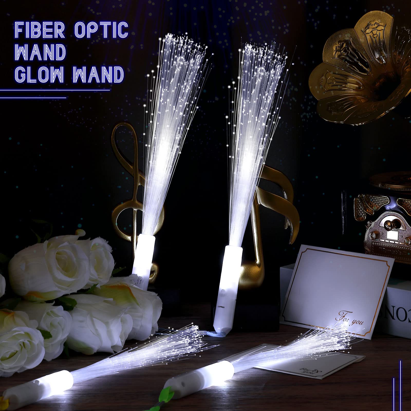 144-Piece White LED Fiber Optic Wands - 3 Lighting Modes (Flashing/Steady/Sparkle) for Weddings, Bridal Showers, Birthday Parties & Glow-in-the-Dark Events - Perfect Wedding Favors & Party Supplies