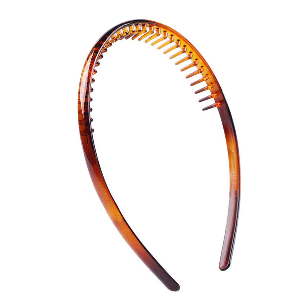 FRCOLOR 2 Pack Unisex Plastic Teeth Comb Headbands - Anti-Slip Hair Hoops for Women & Men (Coffee, Black) - Perfect for Workouts, Sports, and Everyday Hair Styling