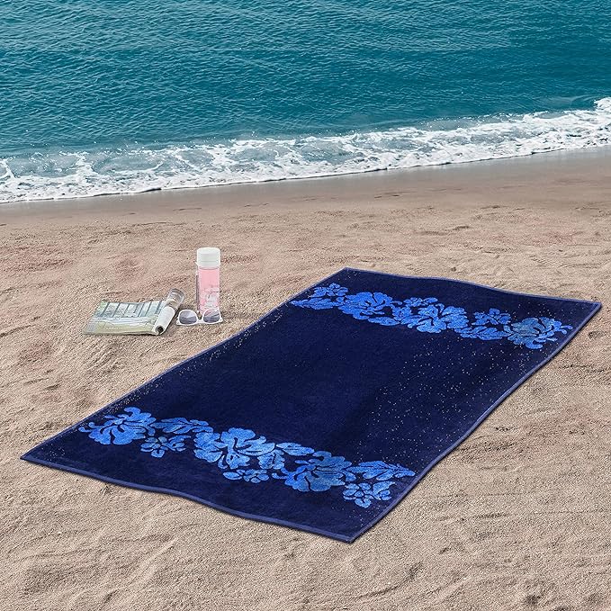 Floral Oversized Cotton 4-Piece Beach Towel Set | Soft Absorbent Quick-Dry Bath Towels for Pool, Beach, Yoga & Gym | Summer Essential for Women & Men