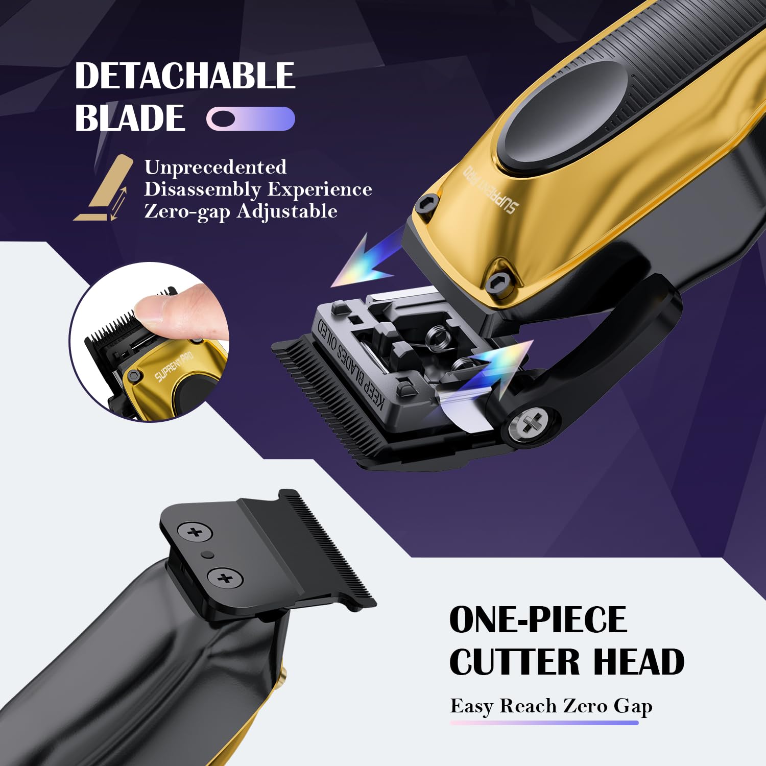 Professional Hair Clippers for Men - High Torque Brushless Motor & Detachable Blade - Cordless Hair Trimmer Set for Barbers with Charging Base - Premium Hair Clipper Kit - Gold - Perfect for Home Haircuts, Salon Styling & Beard Grooming