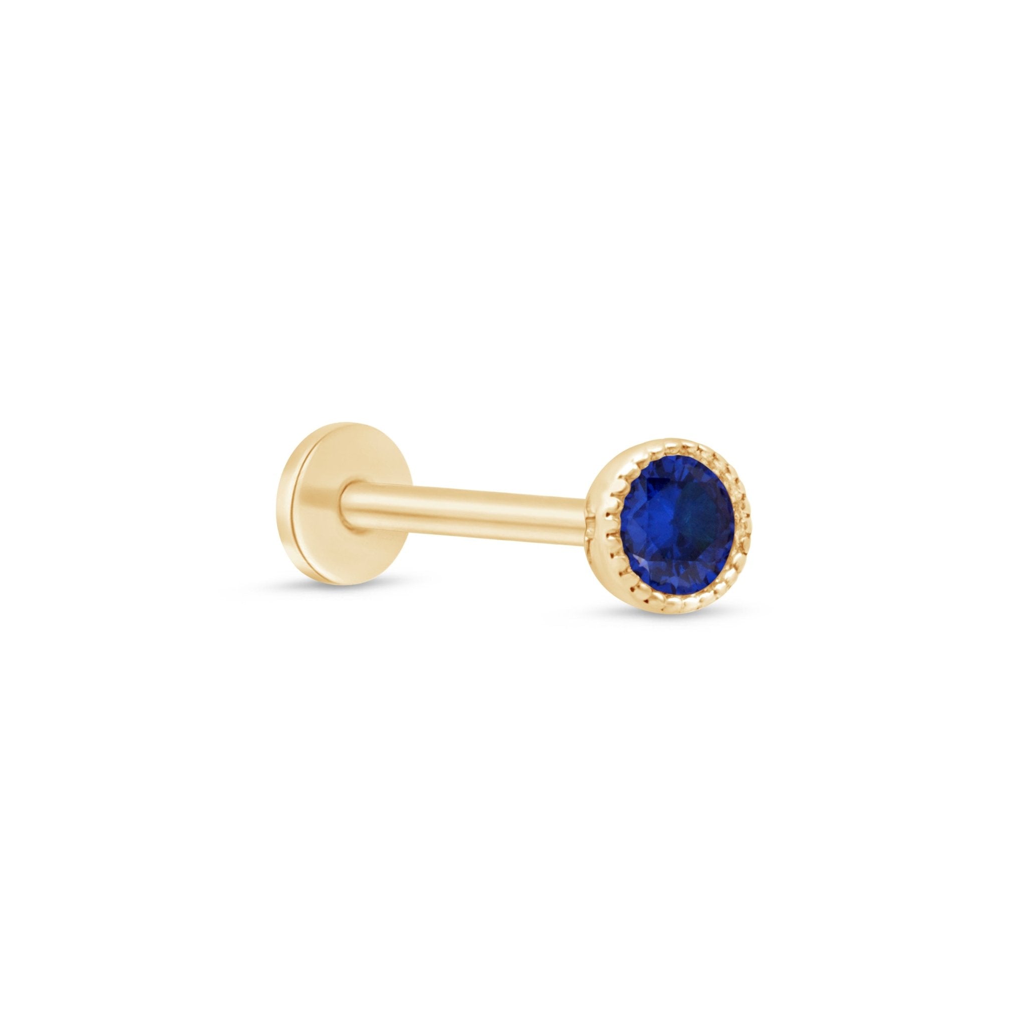 14K Yellow Gold Blue Sapphire Milgrain Flat Back Stud Earrings for Women – Perfect for Weddings, Parties & Everyday Elegance