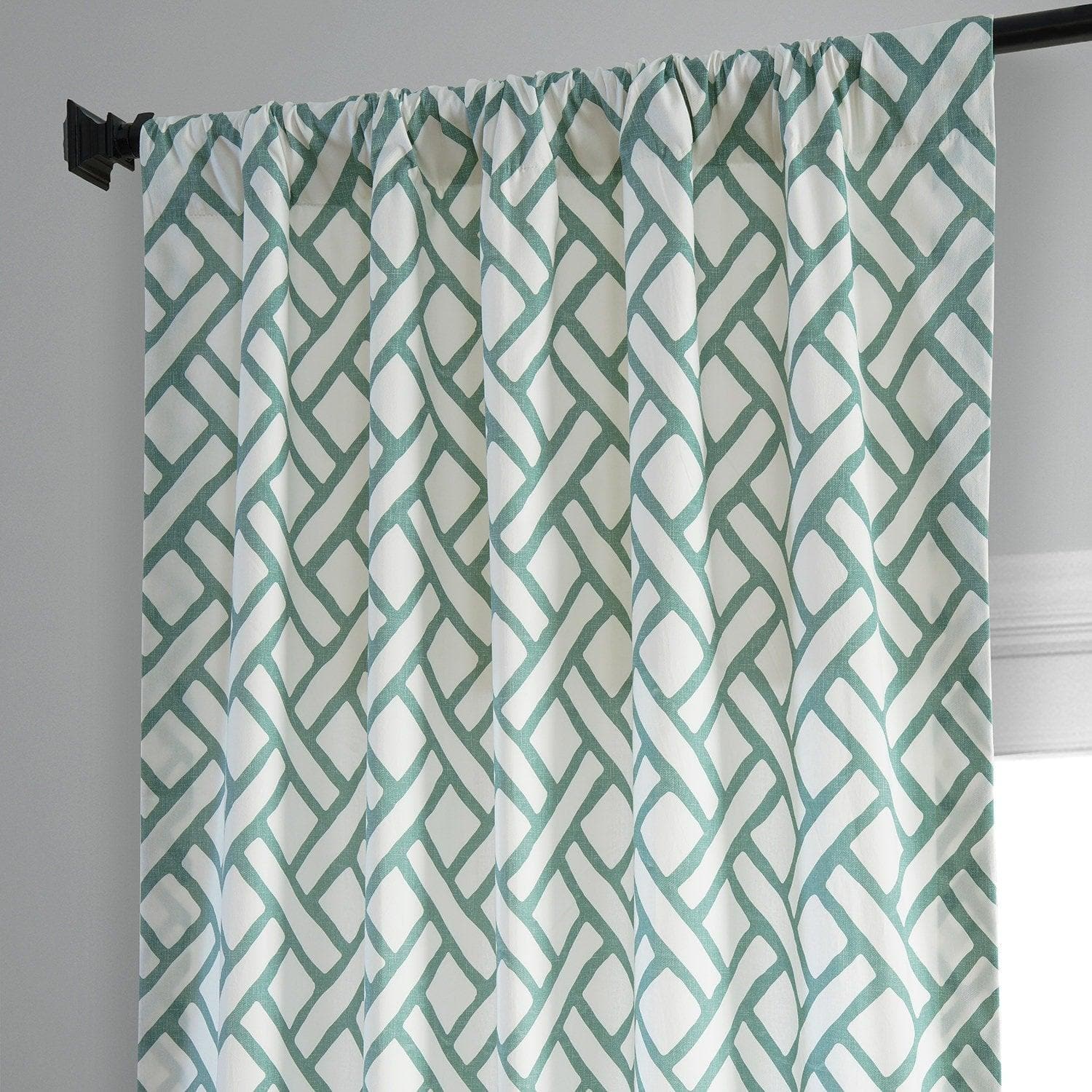 Slate Blue Geometric Printed Cotton Blackout Curtains for Bedroom & Living Room - Modern Window Treatment for Home Decor & Light Blocking