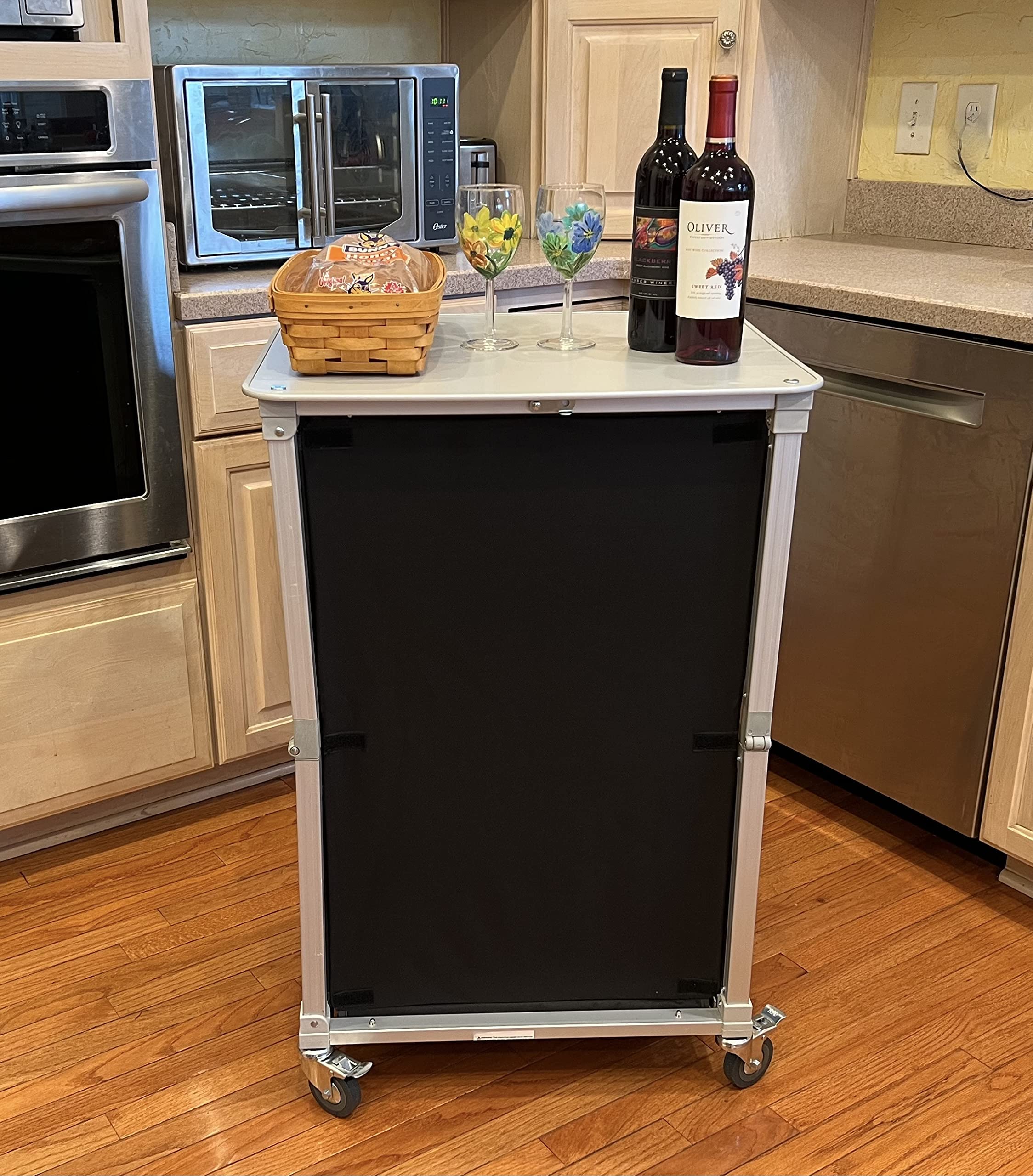 Foldable Kitchen Cart on Wheels - Stainless Steel Rolling Utility Cart with Storage Shelf for Small Spaces - Perfect for Pantry, Laundry Room, or Garage Organization