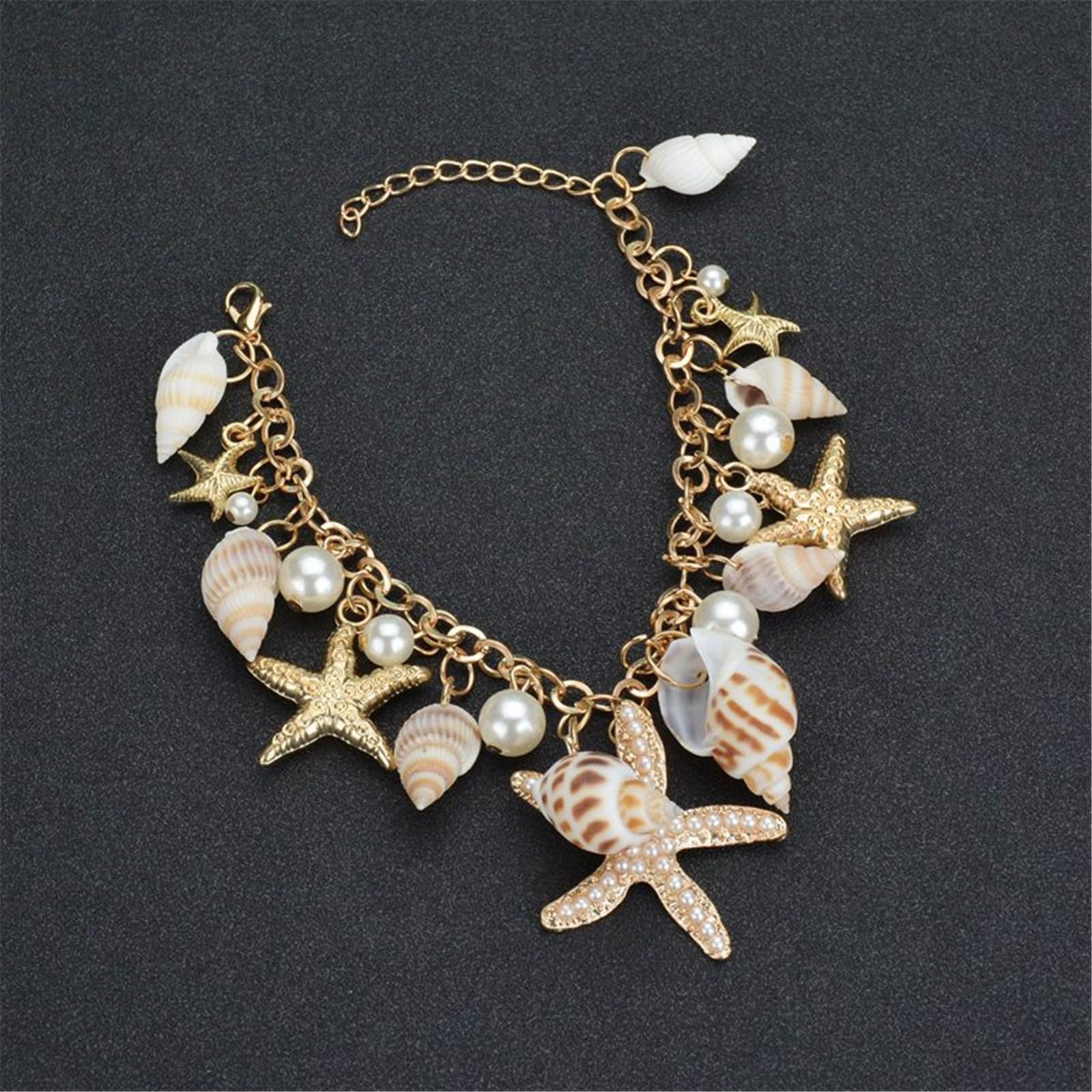 Beach Bracelets for Women - Seashell & Starfish Charm Bracelet Jewelry Set, Hawaiian Shell Anklet, Mermaid Costume Accessories for Girls - Perfect for Vacations, Beach Parties & Summer Outfits