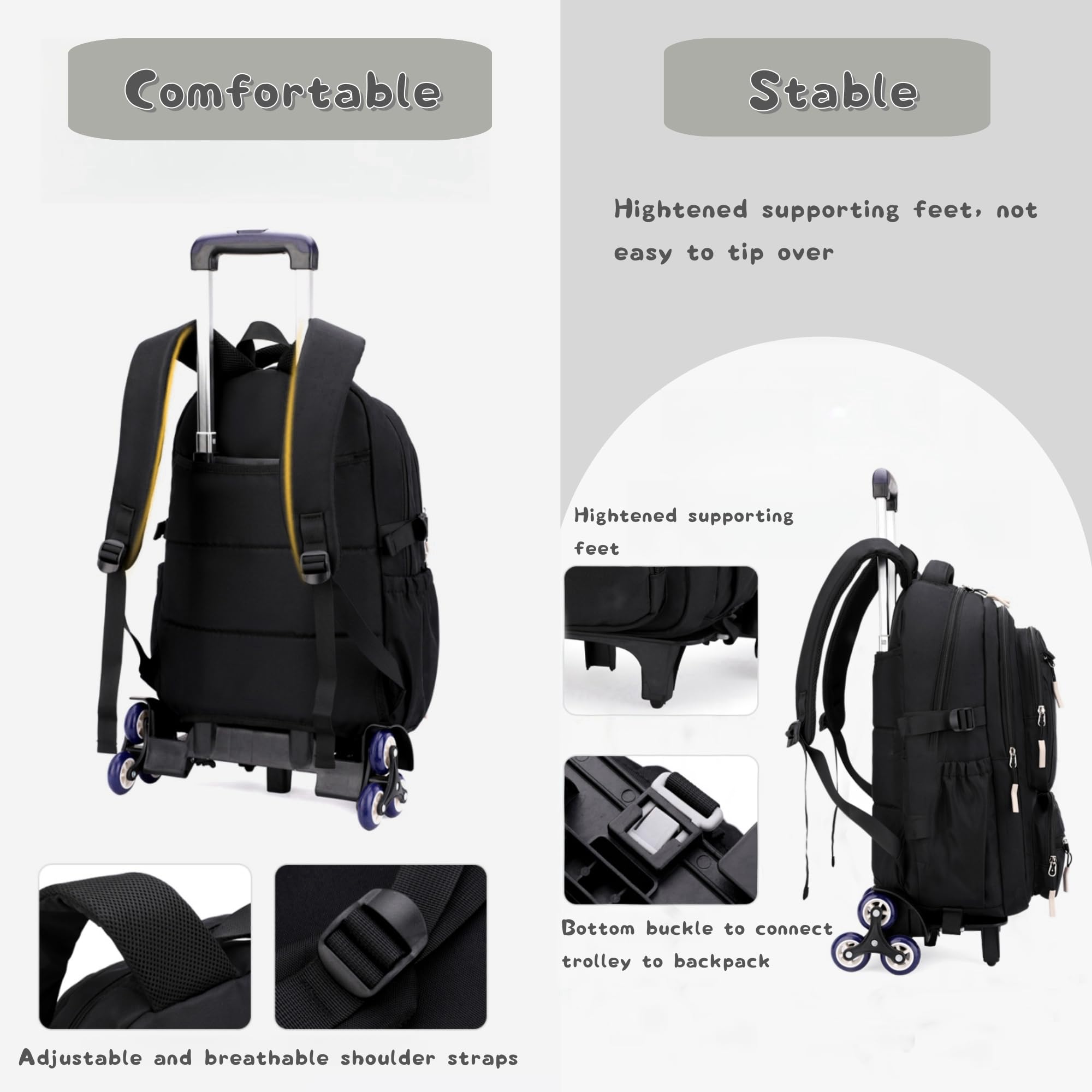 6-Wheel Rolling Backpack for Boys - Durable School Backpack with Wheels for Teenagers & Kids, Dark Blue - Perfect for School, Travel & Daily Commute