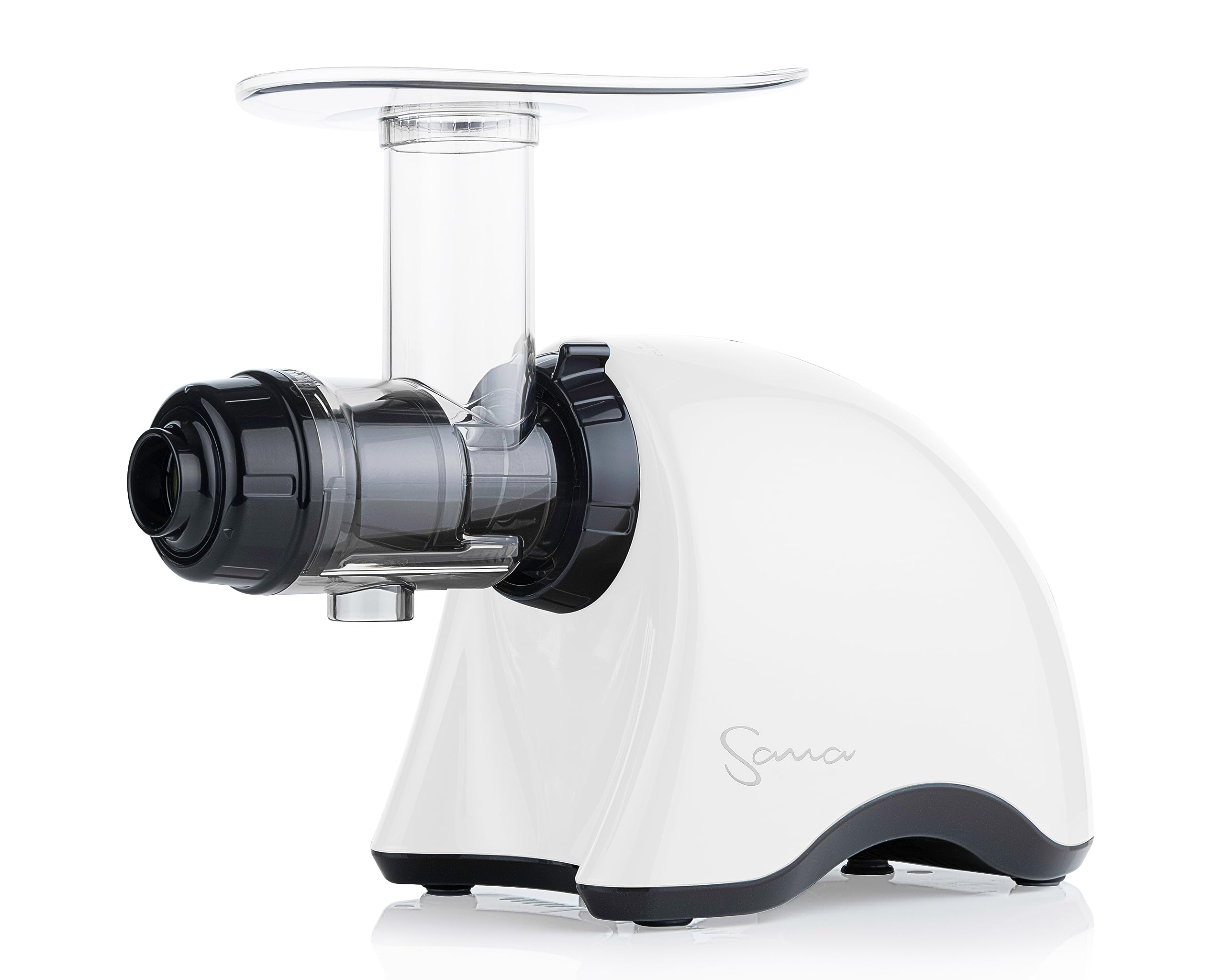 Premium SANA 707 Cold Press Slow Juicer - Horizontal Single Auger Masticating Juicer for Fruits & Vegetables | Powerful Motor, Auto Feed, Easy Cleaning | Make Fresh Juice, Nut Milk, Baby Food & Frozen Desserts | Includes Celery Attachment & Pasta Extruder | Compact Design, 15-Year Warranty, White