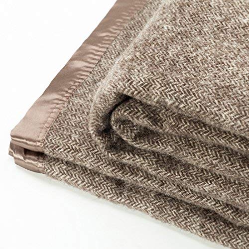 Premium Wool Throw Blanket by Spencer & Whitney - Brown Herringbone Pattern, Large Queen Size Bed Blanket for Cozy Living Room, Sofa & Winter Warmth