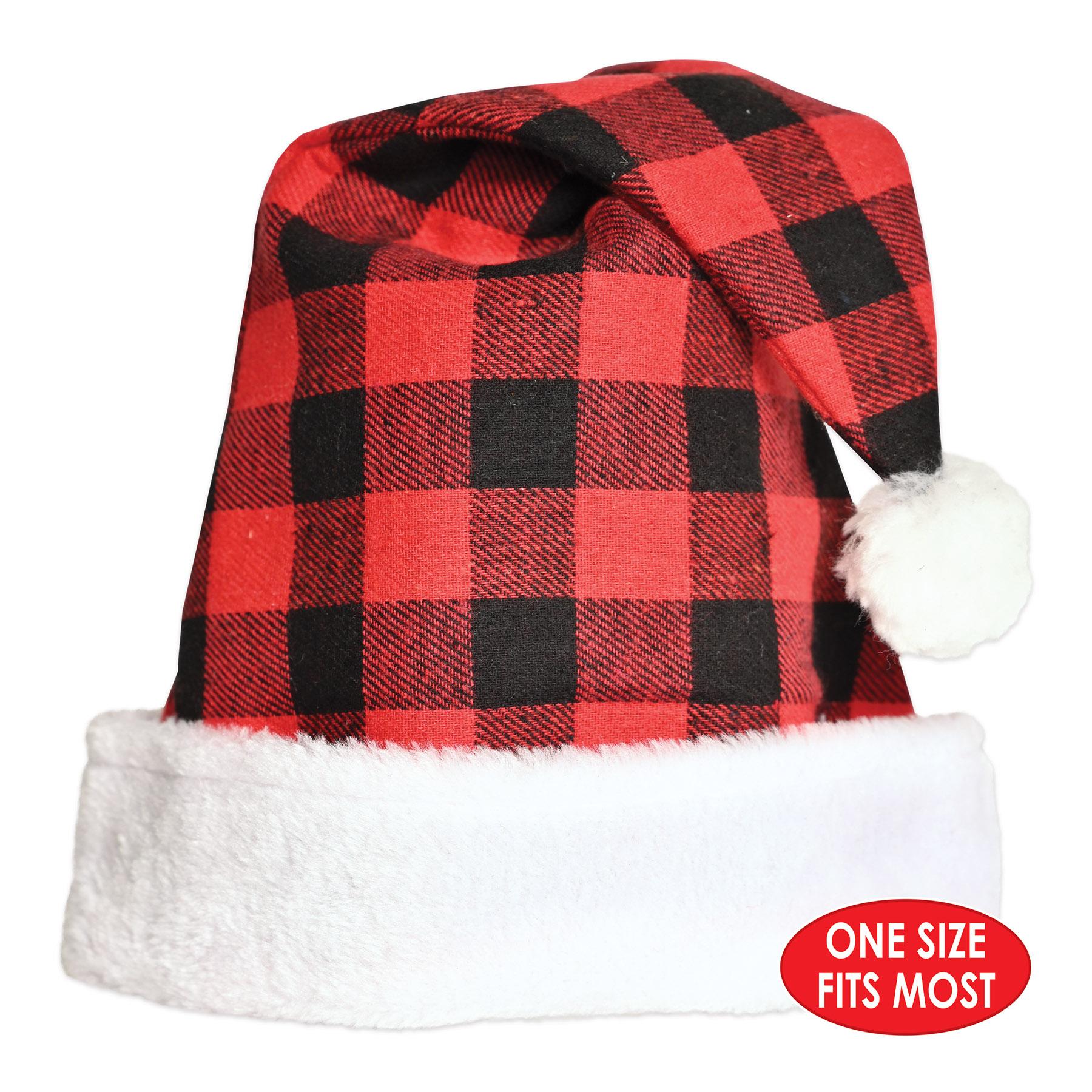12 Pack Beistle Christmas Plaid Santa Hats - Red & Black Festive Holiday Party Hats for Xmas Celebrations, Office Parties & Family Gatherings