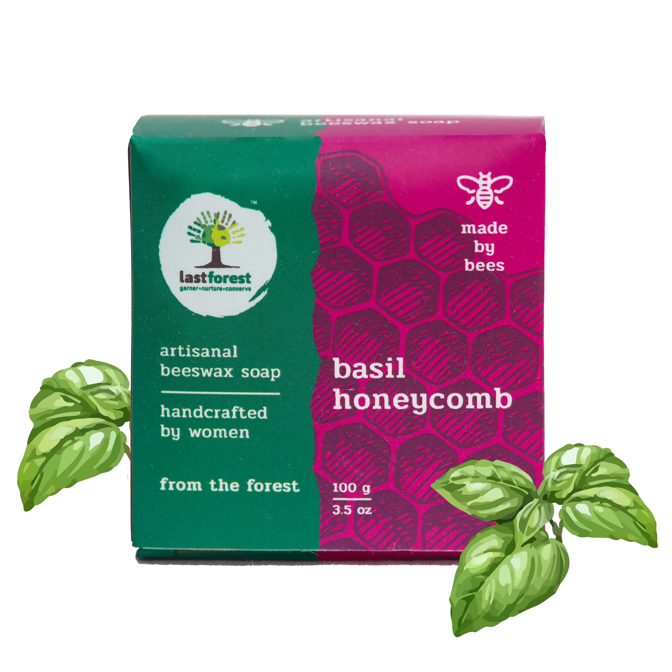 Last Forest Beeswax Soap (100g) - Natural Herbal Bath Bar for Glowing Skin | Handcrafted Moisturizing Soap with 100% Pure Ingredients | Basil Scented Soap for Men & Women | Perfect for Dry Skin Care & Relaxing Bath Time