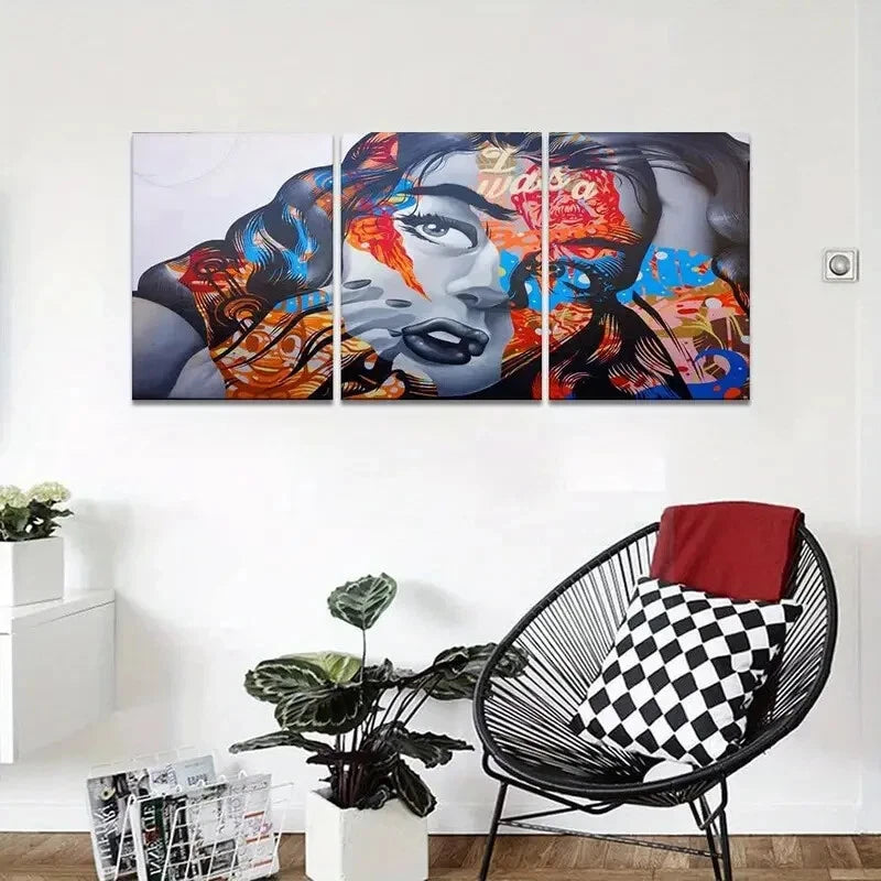3-Piece Vibrant Portrait of a Woman Metal Wall Art - Ready to Hang Modern Home Decor for Living Room, Bedroom & Office