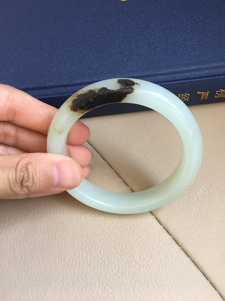 Natural Jade Bangle - Nephrite Jade Bracelet, 58.1mm Inner Diameter (NBE004) - Elegant Handmade Jewelry for Women, Perfect for Weddings, Gifts & Spiritual Healing