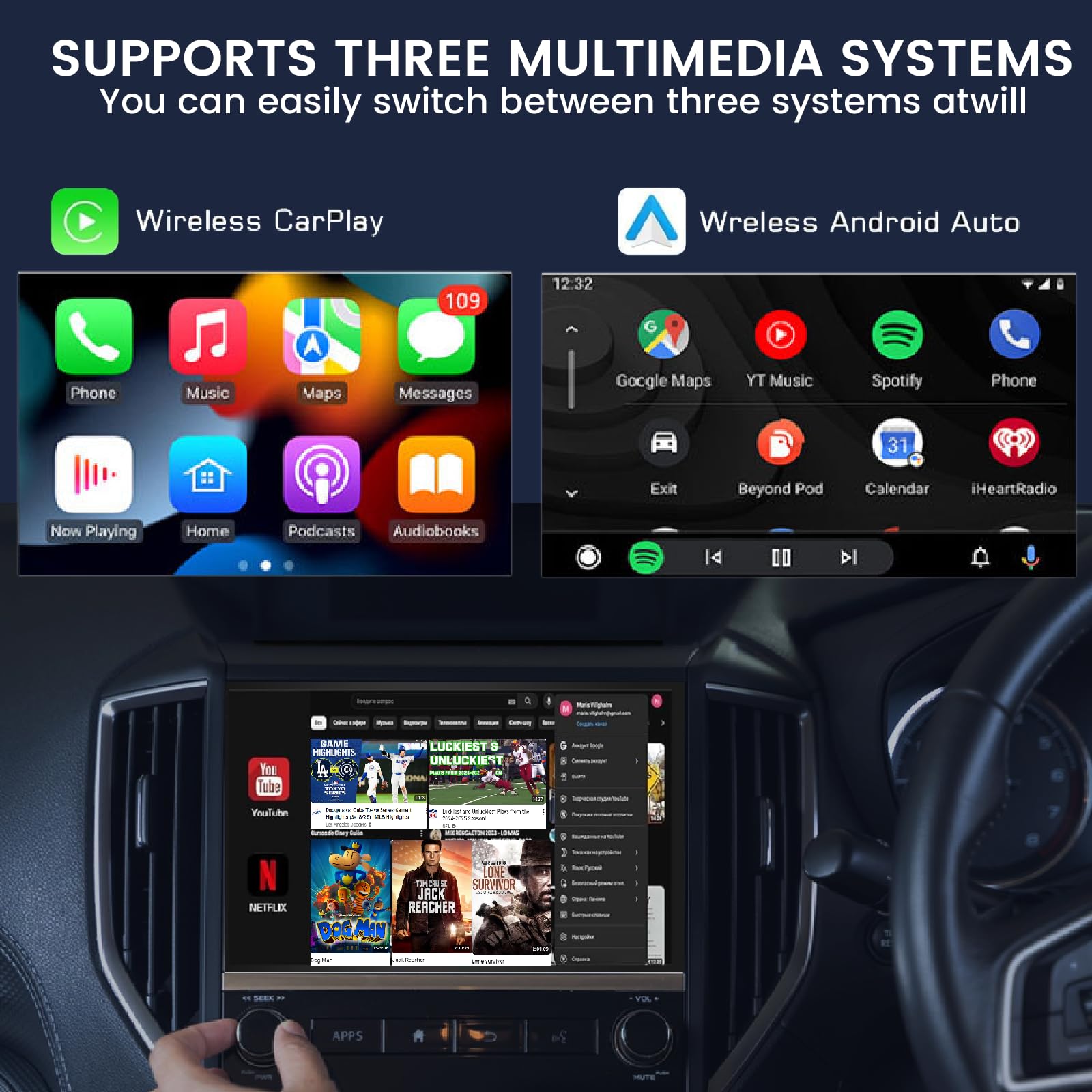 2025 Upgraded Wireless CarPlay Adapter - Plug & Play Apple CarPlay & Android Auto Dongle with Netflix/YouTube Support & TF Card Slot | For Seamless In-Car Entertainment & Navigation