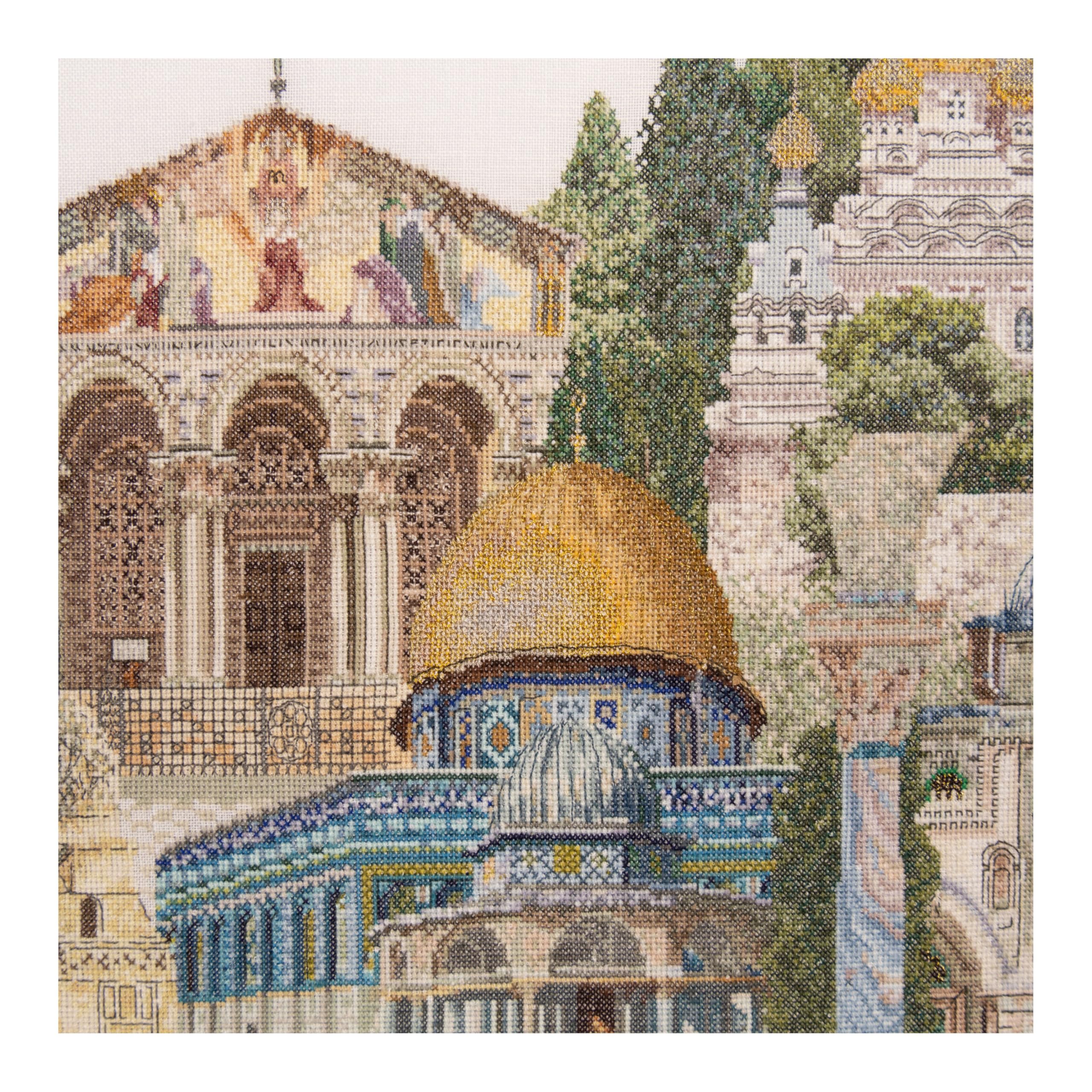 Thea Gouverneur Jerusalem Israel Counted Cross Stitch Kit - 18 Count Aida Fabric with DMC Embroidery Threads - Complete Embroidery Kit for Adults - Perfect for Home Decor, Gifts & Relaxation (Model 533A)