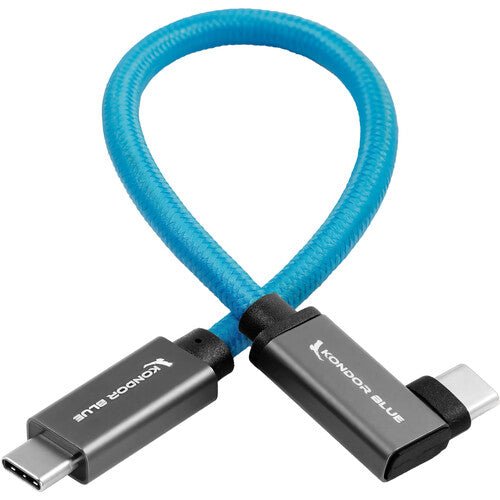 Kondor Blue Right Angle USB C 3.1 Gen 2 Cable - 8.5 Inch High Speed Data Sync & Charging Cord for MacBook Pro, iPad Pro, Samsung Galaxy - Durable Nylon Braided Blue USB-C Cable for Home, Office & Travel