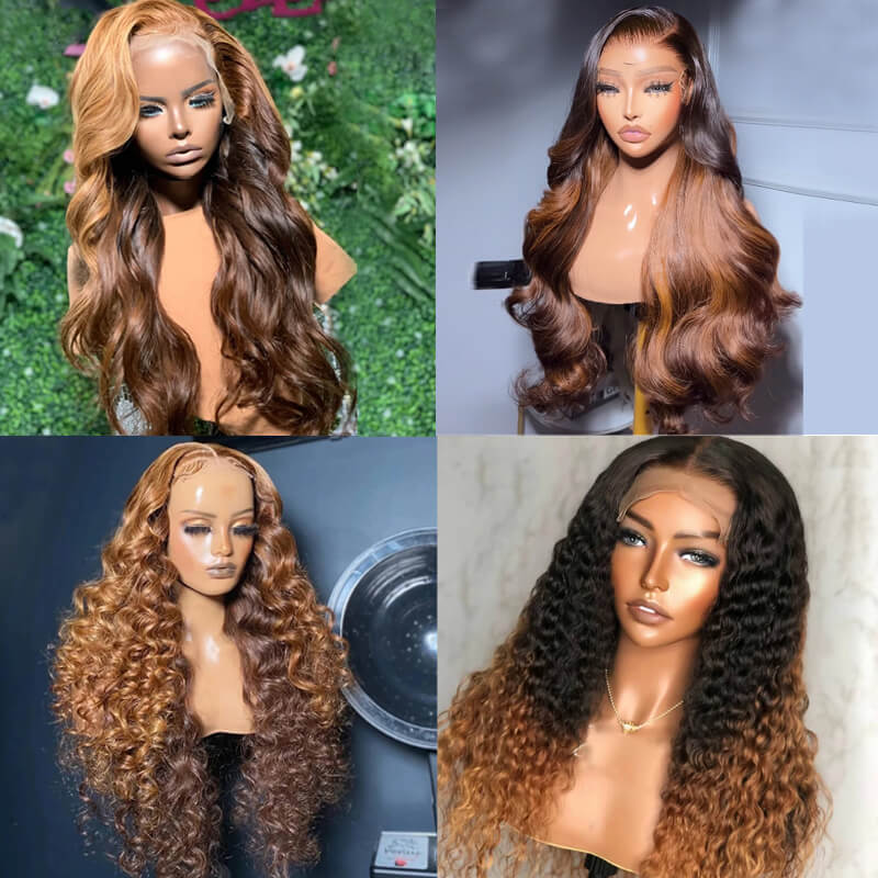 Eullair Ombre Brown Body Wave & Water Wave Lace Front Wig - Natural Looking Human Hair Frontal for Women | Perfect for Daily Wear, Parties & Special Occasions