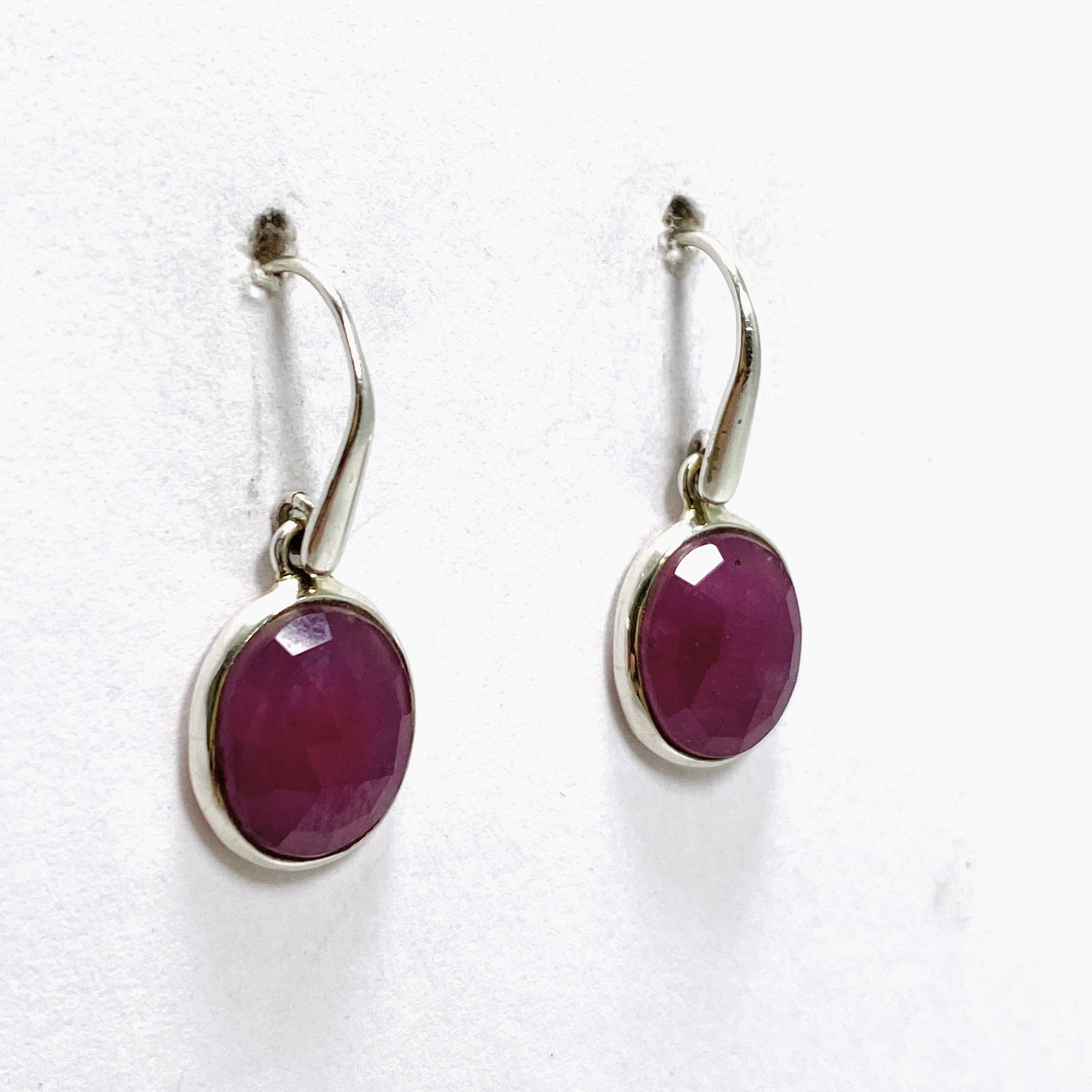 Ruby Oval Checkerboard Faceted Earrings PEGJ285 | Elegant Dangle Earrings for Women | Perfect for Parties, Weddings & Special Occasions