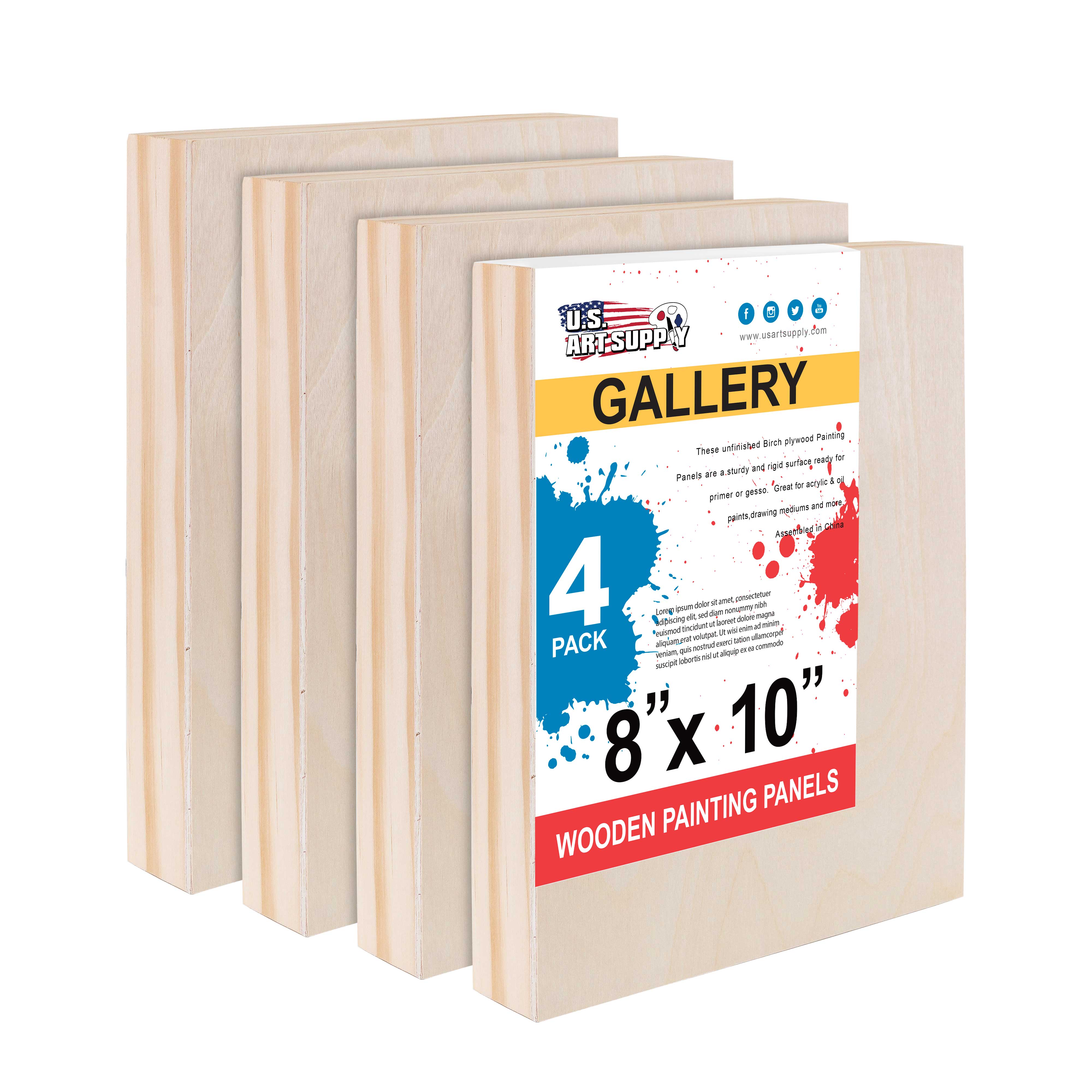 Unfinished Birch Wood Canvas Panels for Painting - 4 Pack of 8x10 inch Artist Gallery Panels (1.5