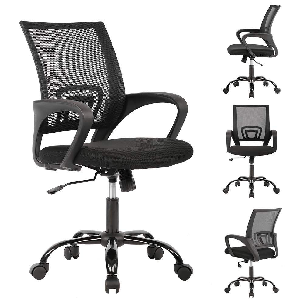 4 Pack Mid Back Mesh Ergonomic Office Chair with Lumbar Support - Adjustable Height Computer Desk Chair for Home & Office Workspace, Gaming, and Long Hours Sitting