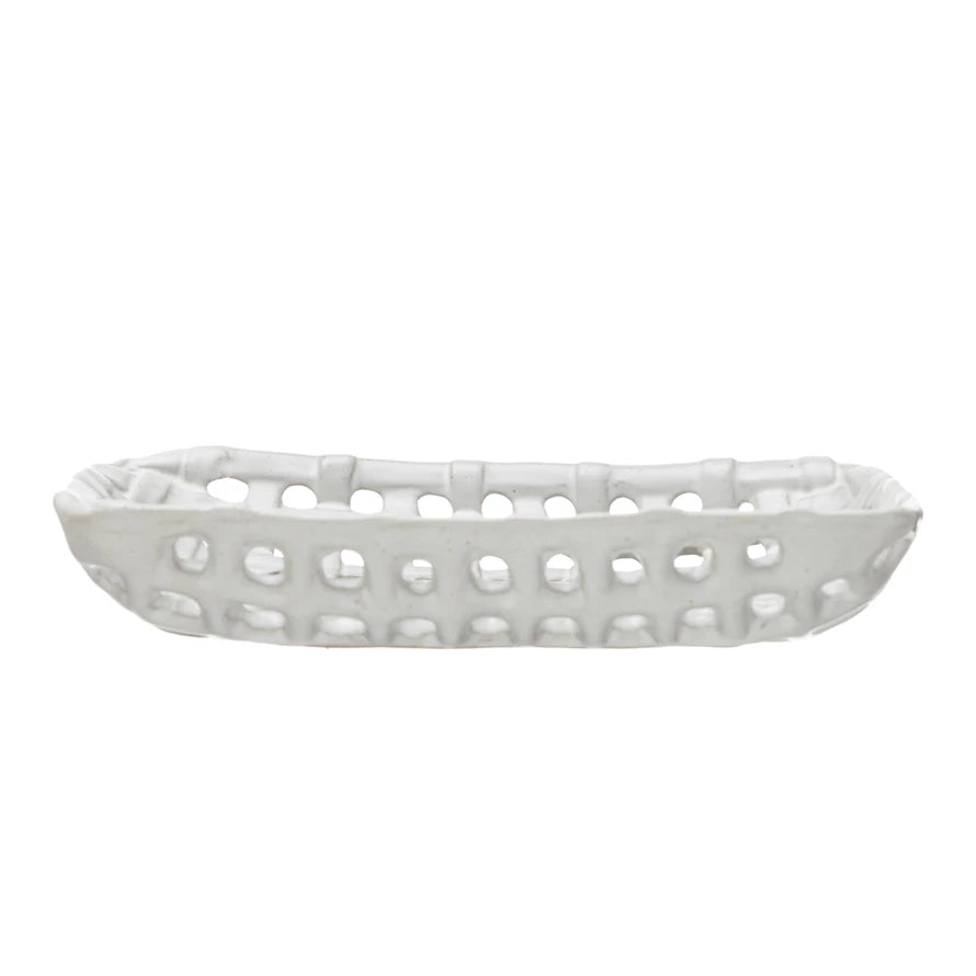 Handmade Stoneware Lattice Serving Tray - Rustic Farmhouse Cheese Board & Charcuterie Platter for Entertaining, Kitchen Decor, and Gift Giving