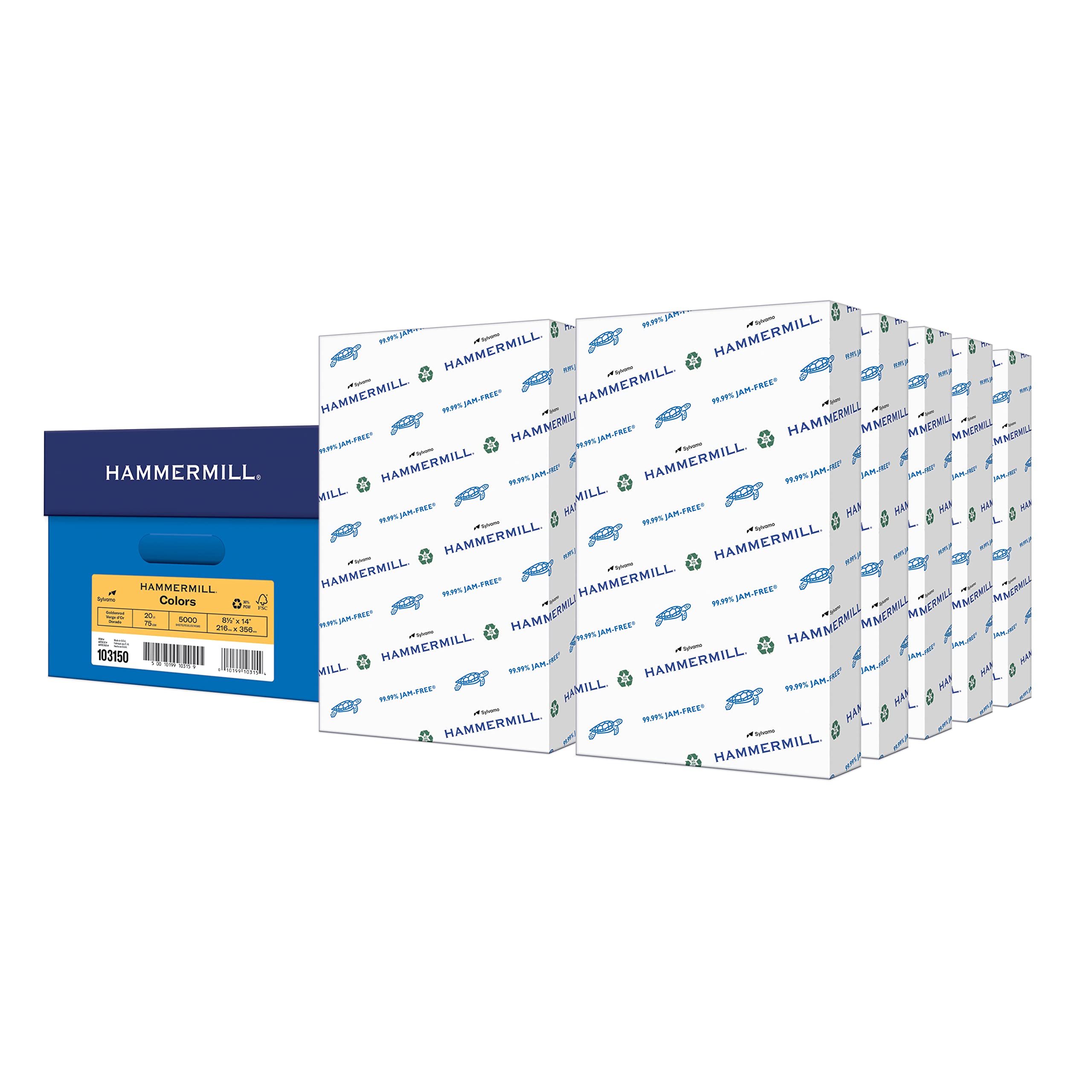 Hammermill 20 lb Goldenrod Colored Printer Paper, 8.5 x 14 Legal Size - 10 Reams (5,000 Sheets) Pastel Paper for Office, School & Crafting - Made in USA, Item 103150C