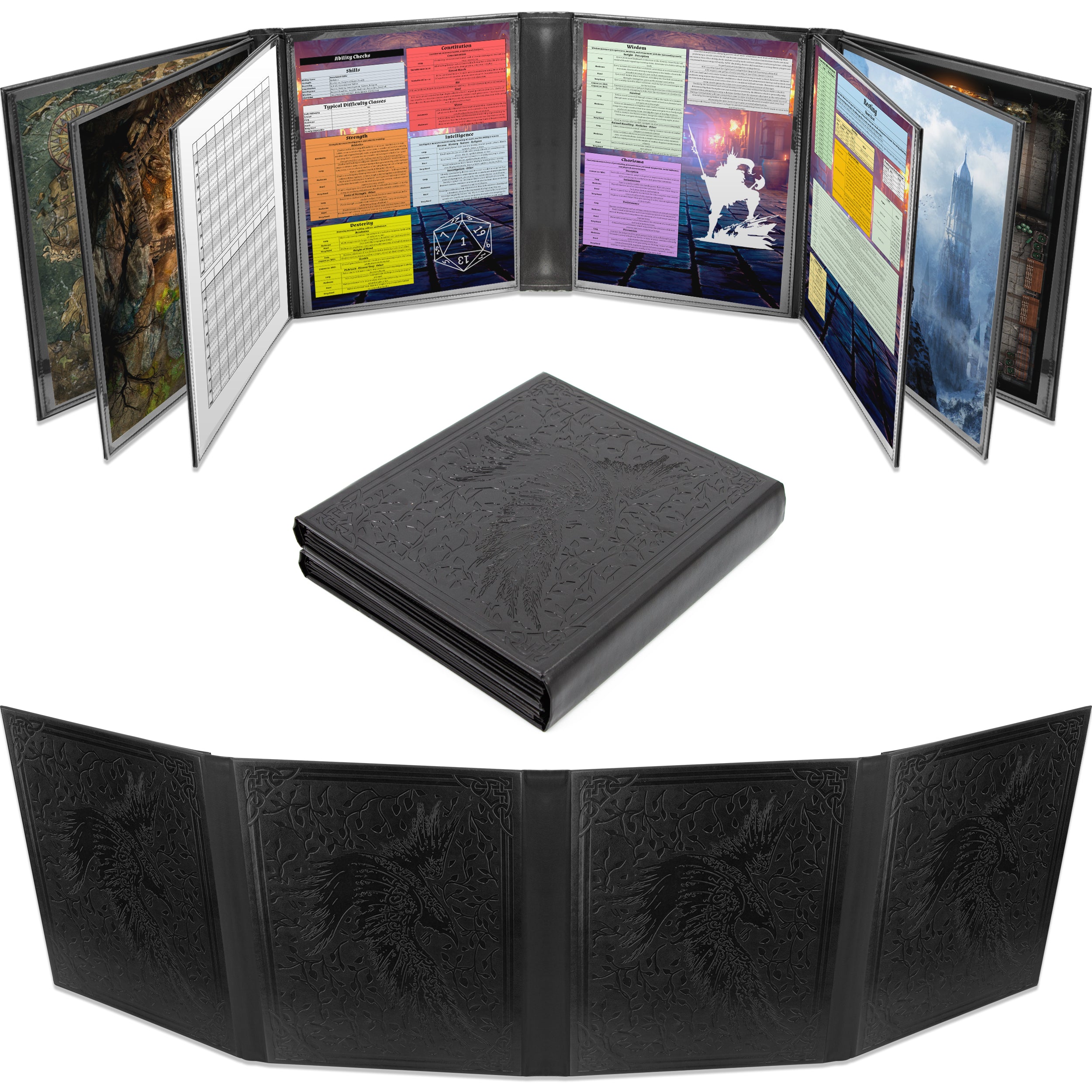 Premium Faux Leather 12-Panel Deluxe DM Screen for D&D & RPG Games - Foldable Game Master Screen with 4 Swing-Out Panels - Perfect for Tabletop Roleplaying, Dungeon Masters & Game Sessions (Inserts Not Included)